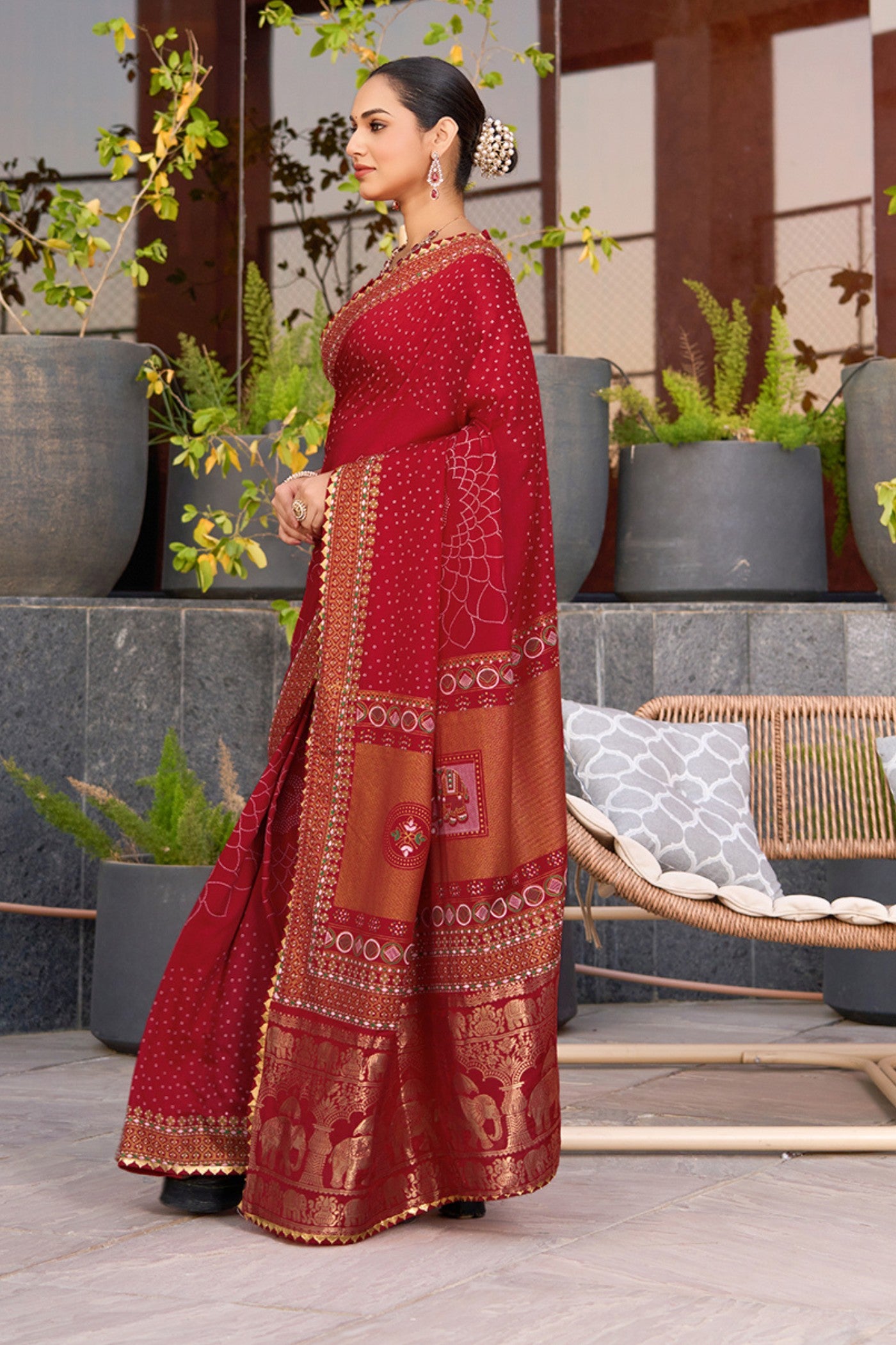 Buy MySilkLove Imperial Red Printed Cotton Saree Online