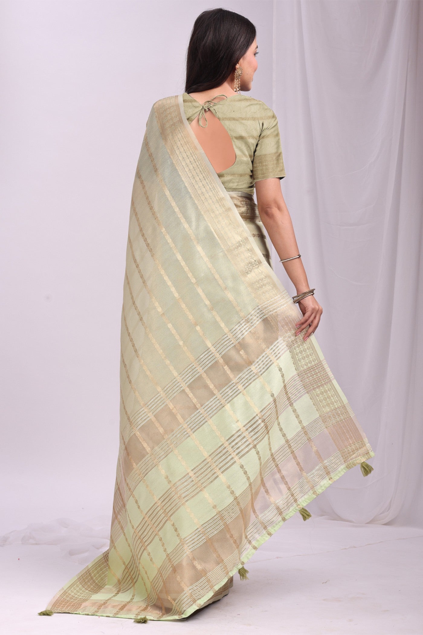 Buy MySilkLove Ivory Cream Woven Organza Saree Online