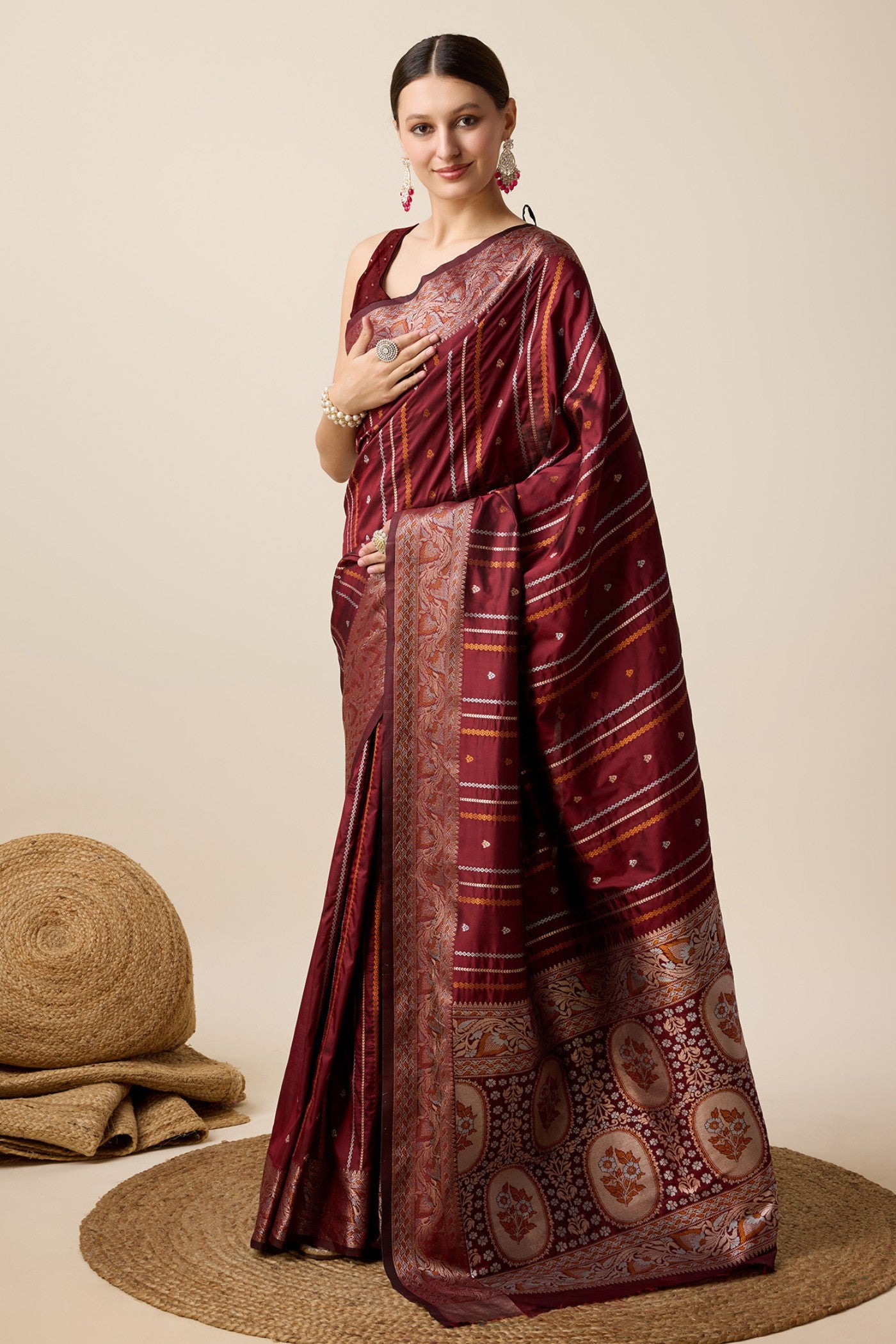 Buy MySilkLove Rosewood Maroon Zari Woven Banarasi Saree Online