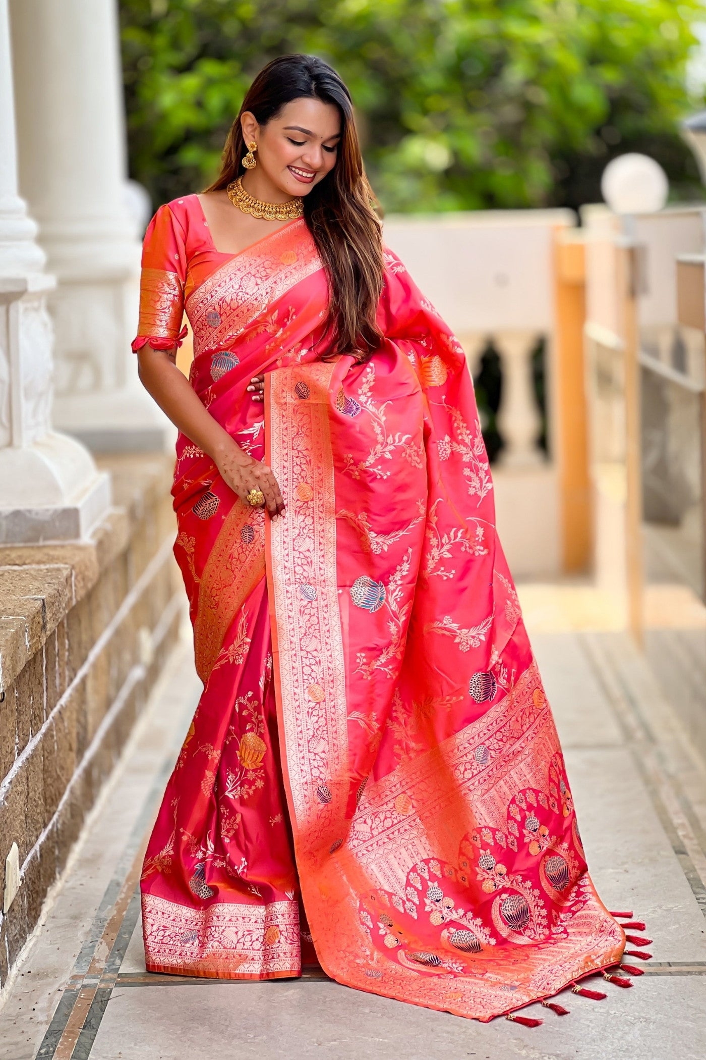 Buy MySilkLove Gajri Orange Woven Banarasi Saree Online