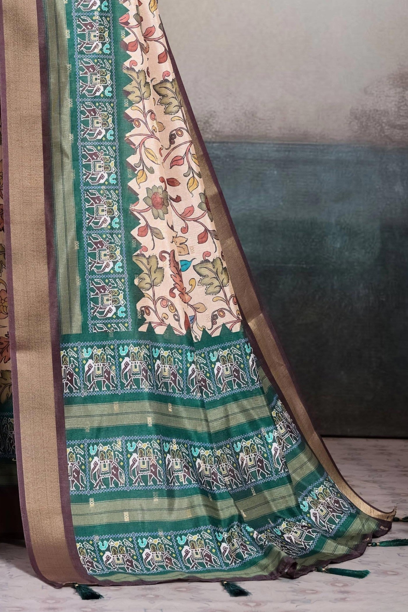 Buy MySilkLove Hues Cream and Blue Digital Printed Saree Online