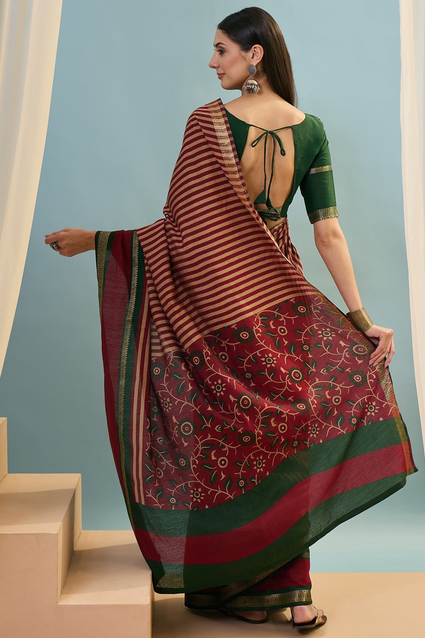 Buy MySilkLove Auburn Maroon Woven Cotton Saree Online