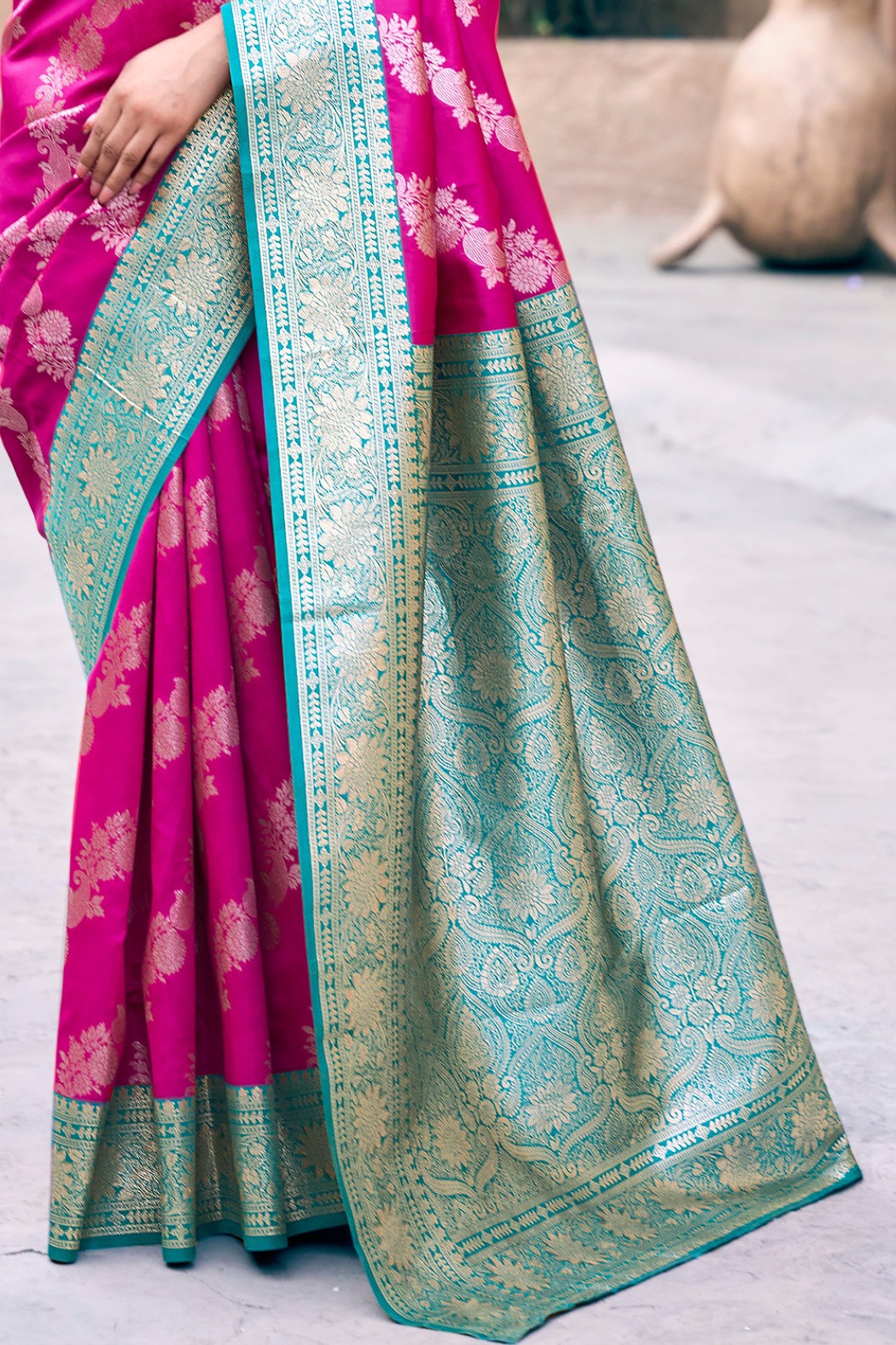 Buy MySilkLove Ruby Pink Woven Banarasi Soft Silk Saree Online