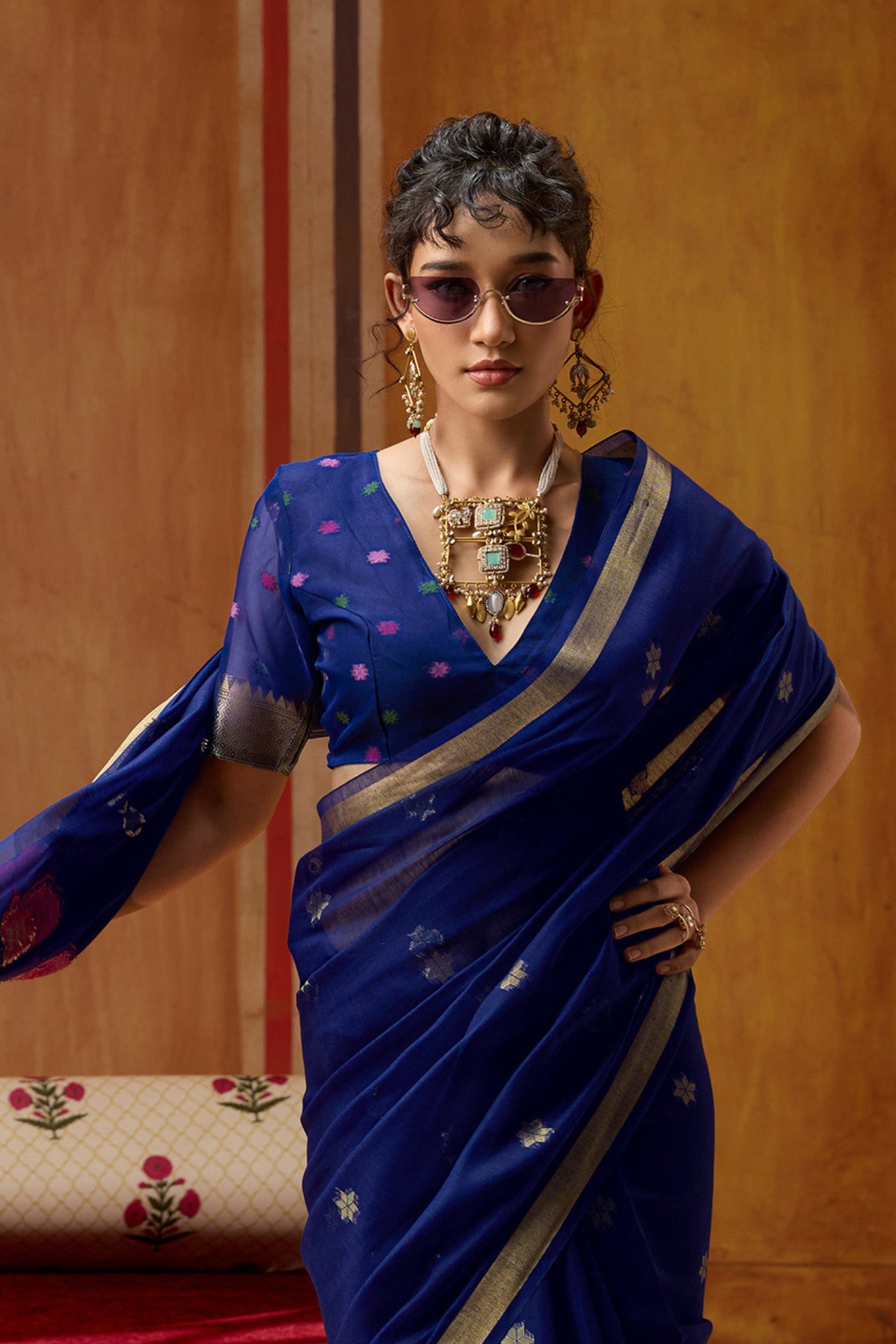 Buy MySilkLove Chill Blue Handloom Muga Cotton Saree Online