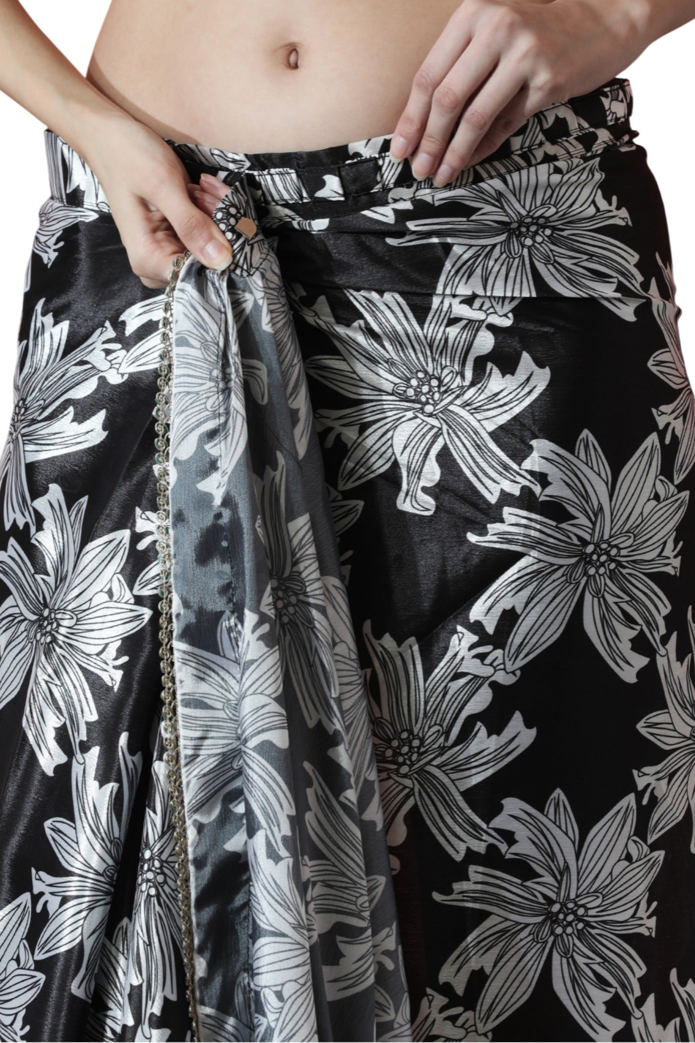 Buy MySilkLove Ebony Black Chinon Digital Printed Ready To Wear Saree Online