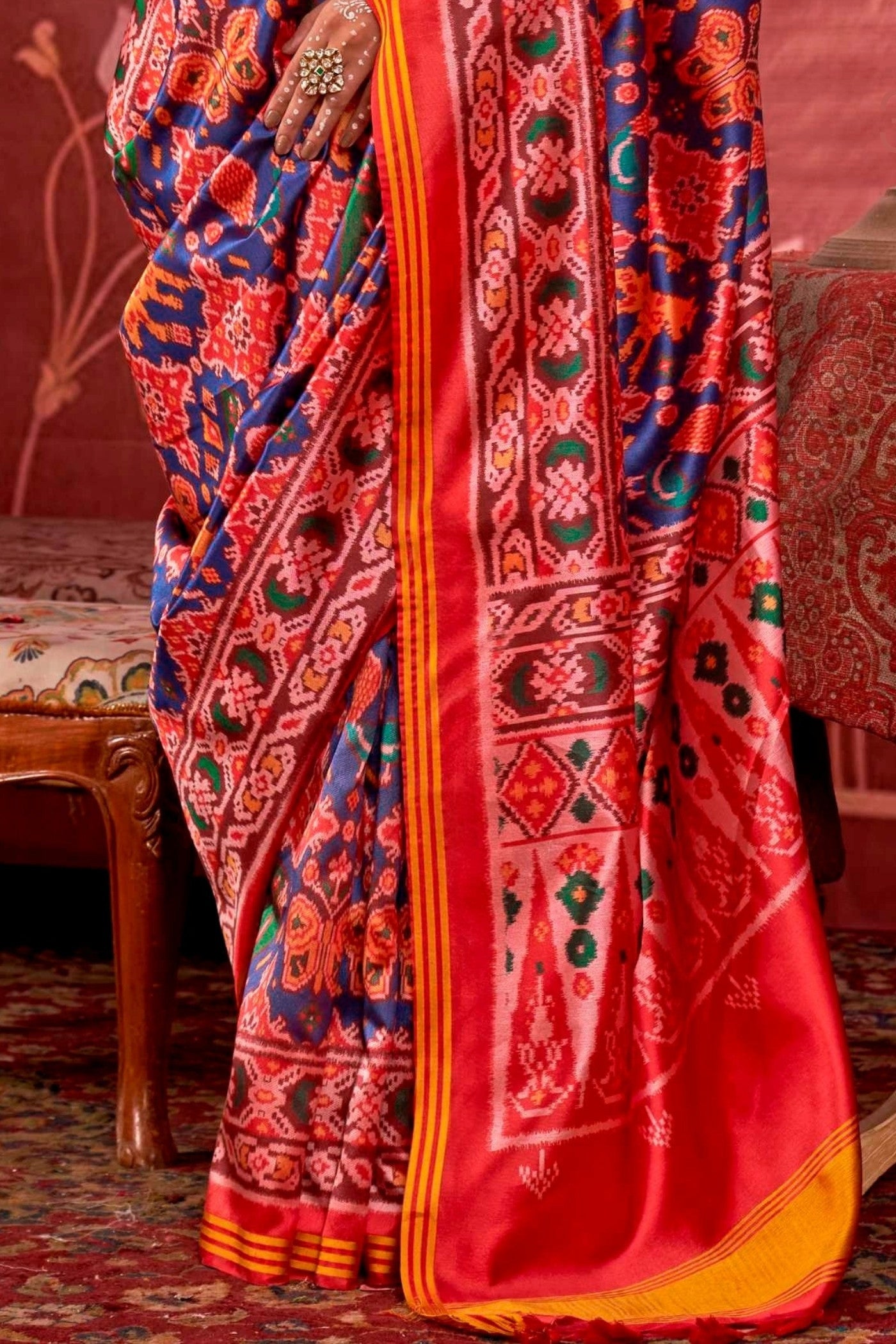 Buy MySilkLove Bahama Blue Printed Patola Saree Online