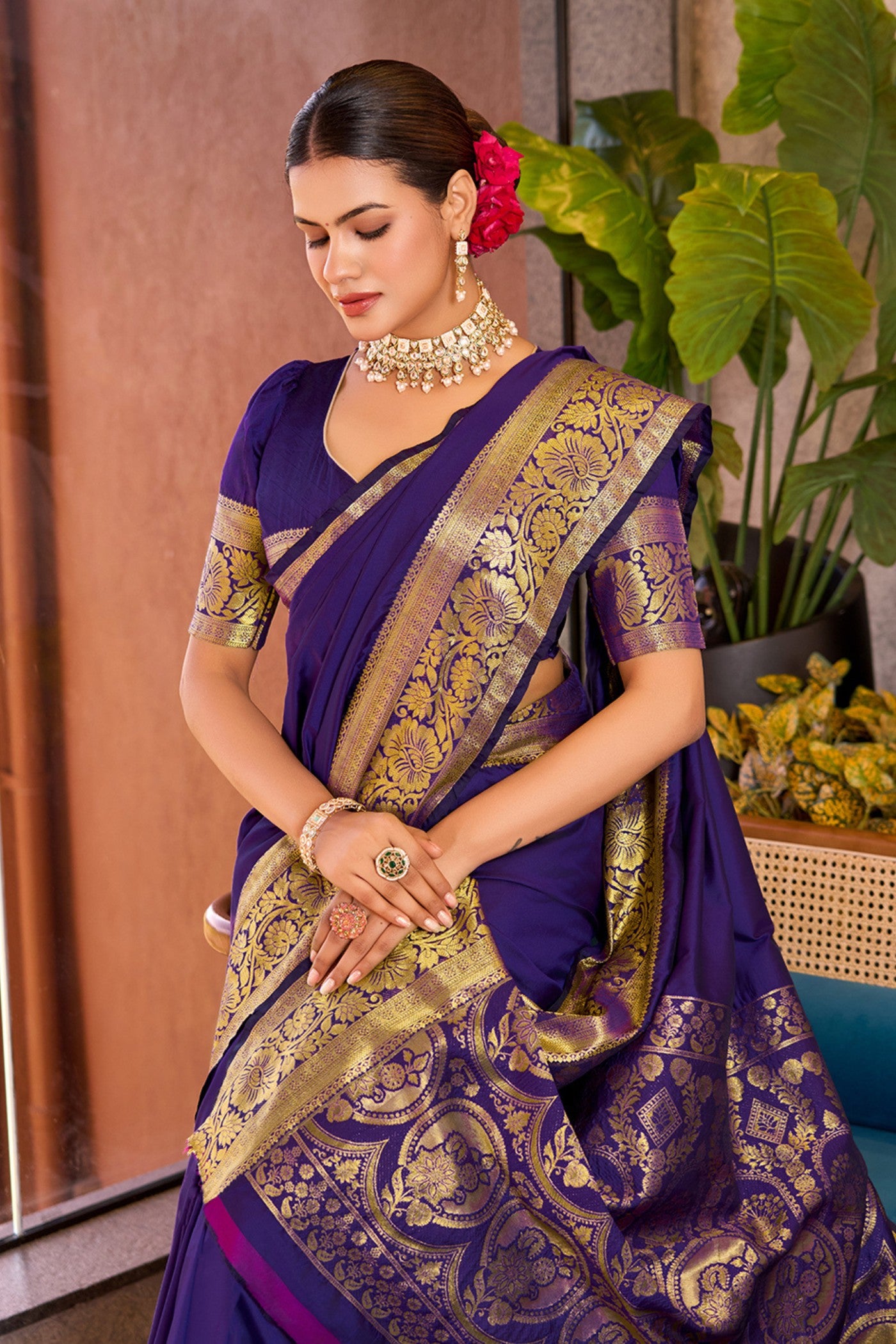 Buy MySilkLove Indigo Blue Woven Banarasi Saree Online