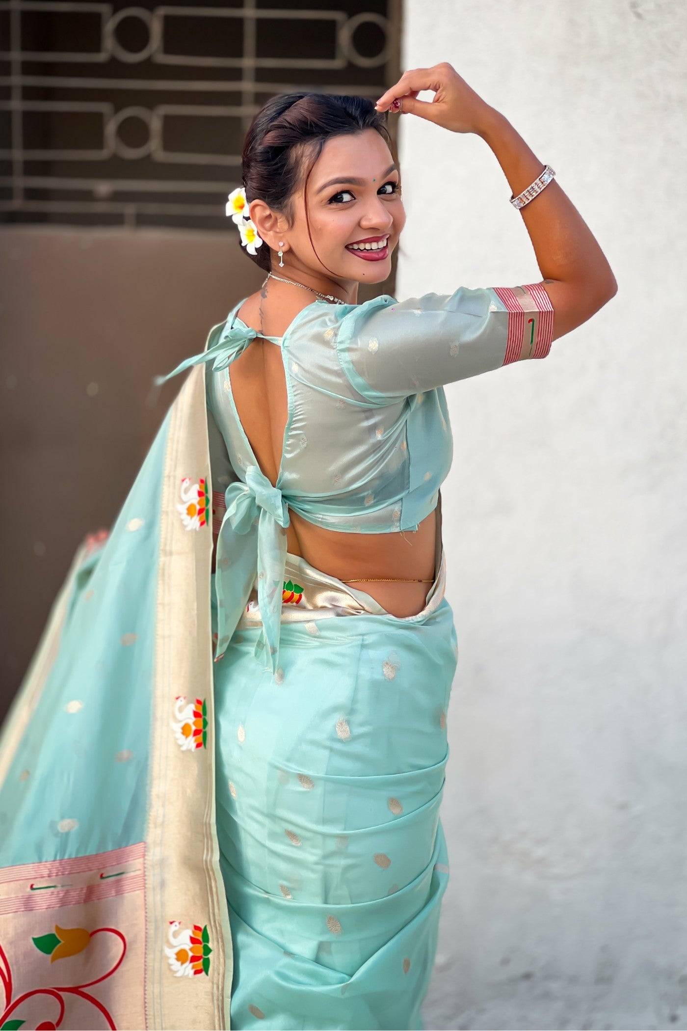 Buy MySilkLove Prussian Blue Organza Woven Paithani Saree Online