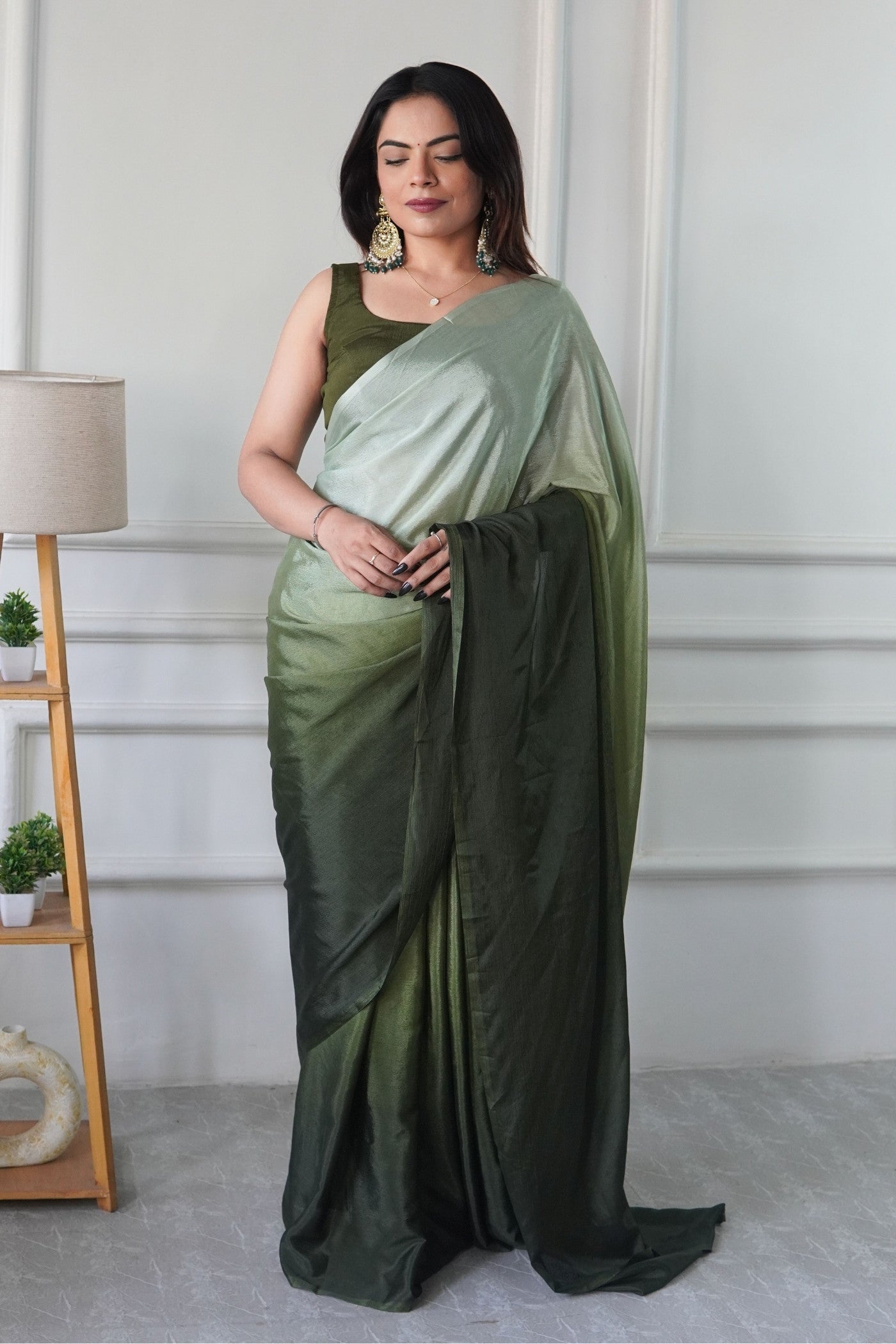 Buy MySilkLove Sage Green Chinon Ready To Wear Saree Online