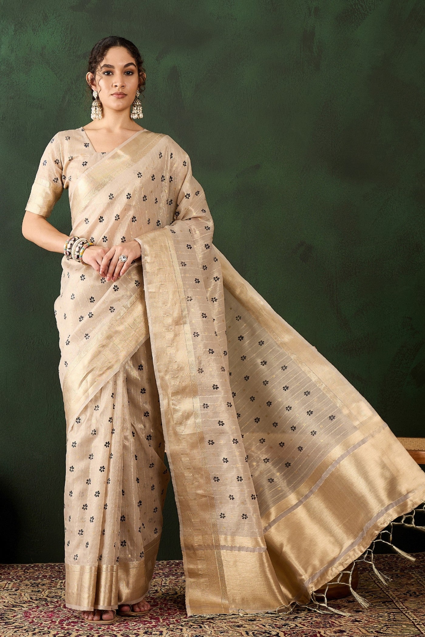Buy MySilkLove Vanila Cream Woven Organza Saree Online
