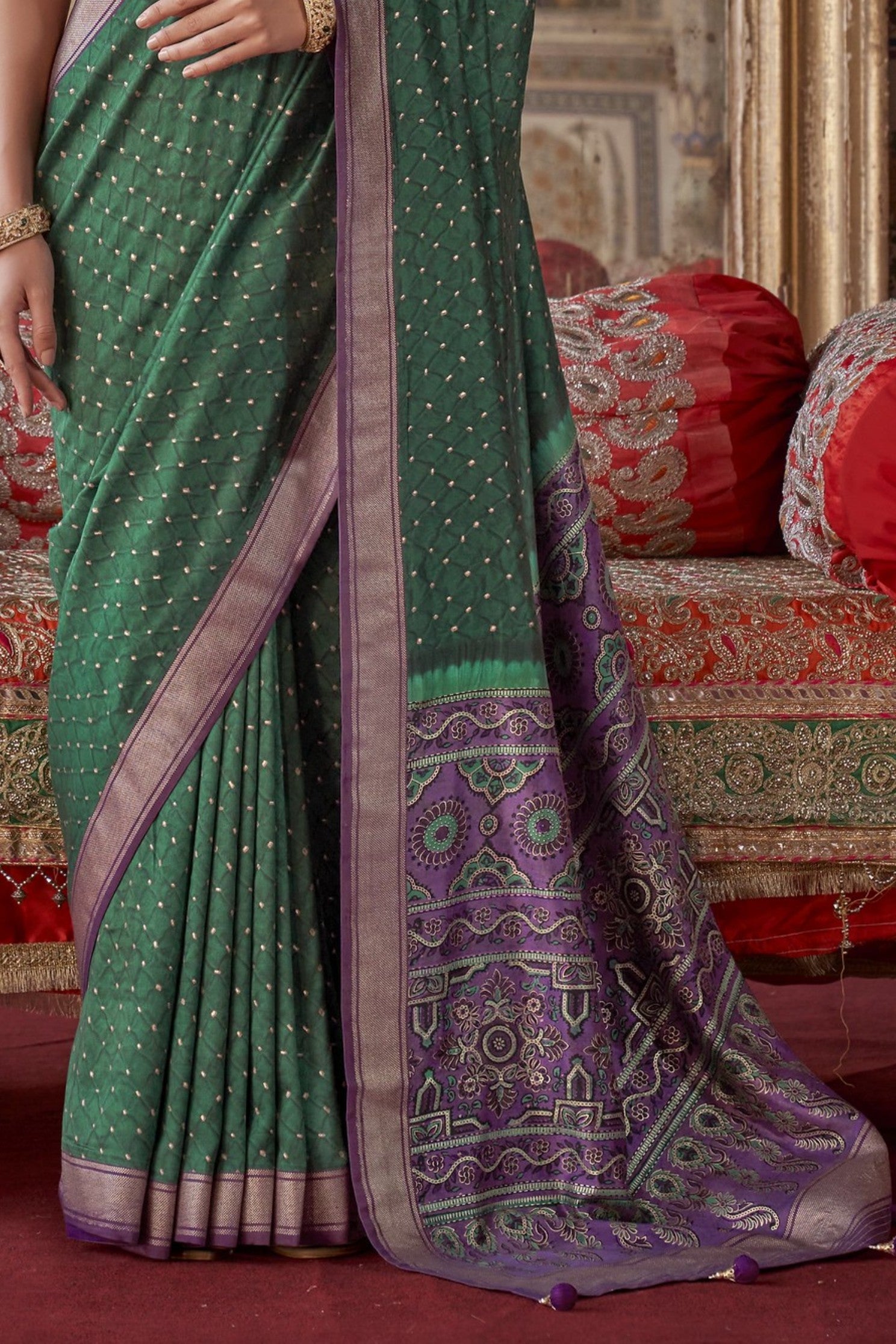 Buy MySilkLove Dianne Green Printed Banarasi Saree Online