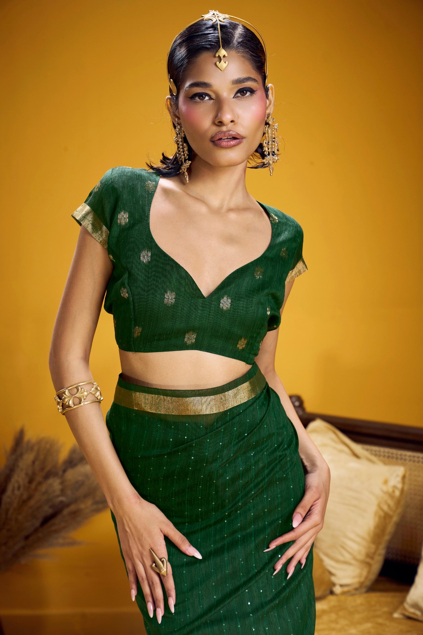 Buy MySilkLove Dark Green Munga Handloom Cotton Saree Online