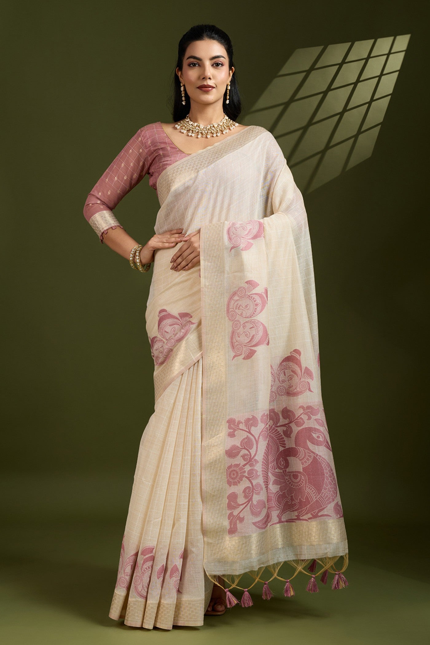 Buy MySilkLove Vanilla White Muga Cotton Saree Online