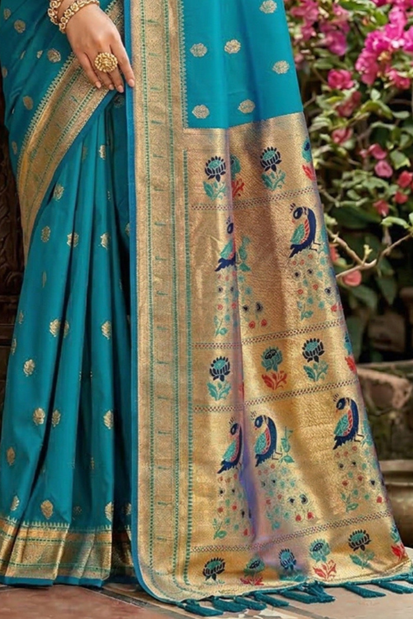 Buy MySilkLove Ocean Blue Zari Woven Paithani Saree Online