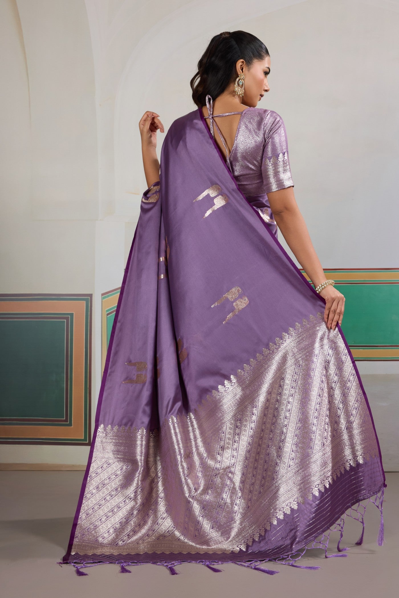 Buy MySilkLove Violet Purple Handloom Satin Soft Silk Saree Online