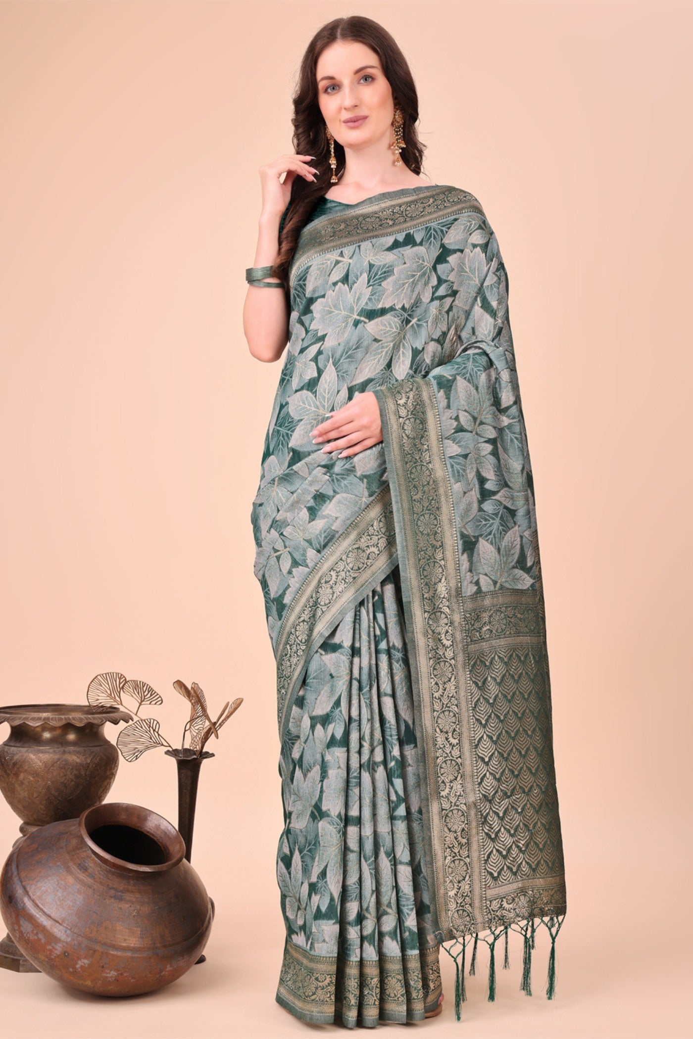 Buy MySilkLove Peridot Green Woven Cotton Saree Online