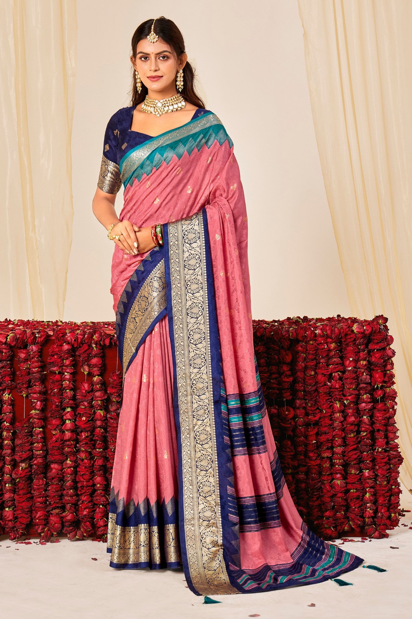 Buy MySilkLove Blossom Pink Tussar Printed Silk Saree Online