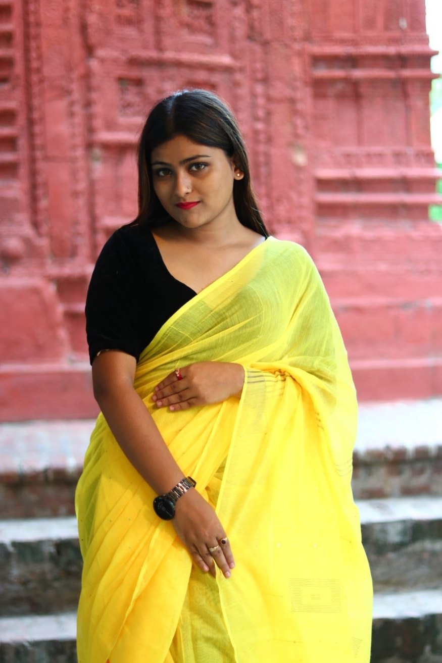 Buy MySilkLove Ripe Lemon Yellow Cotton Sequence Chumki Saree Online