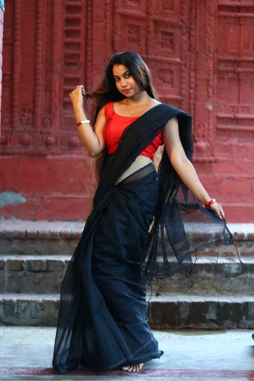 Buy MySilkLove Tuna Black Cotton Sequence Chumki Saree Online