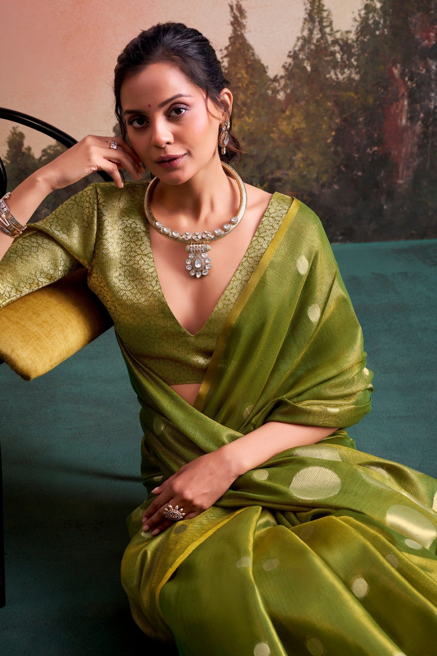 MySilkLove Moss Green Handloom Tissue Saree