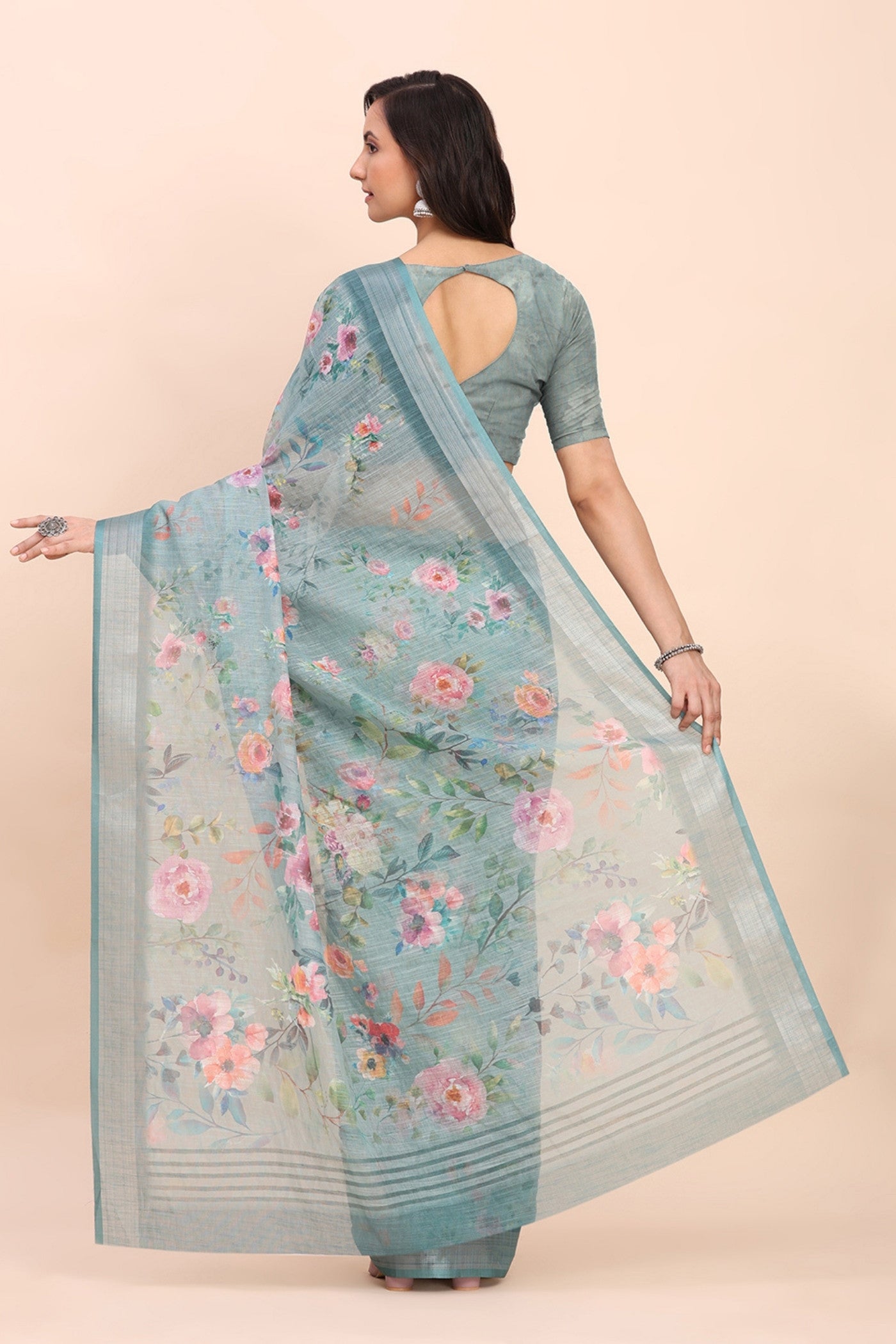 Buy MySilkLove Electric Blue Woven Linen Cotton Saree Online