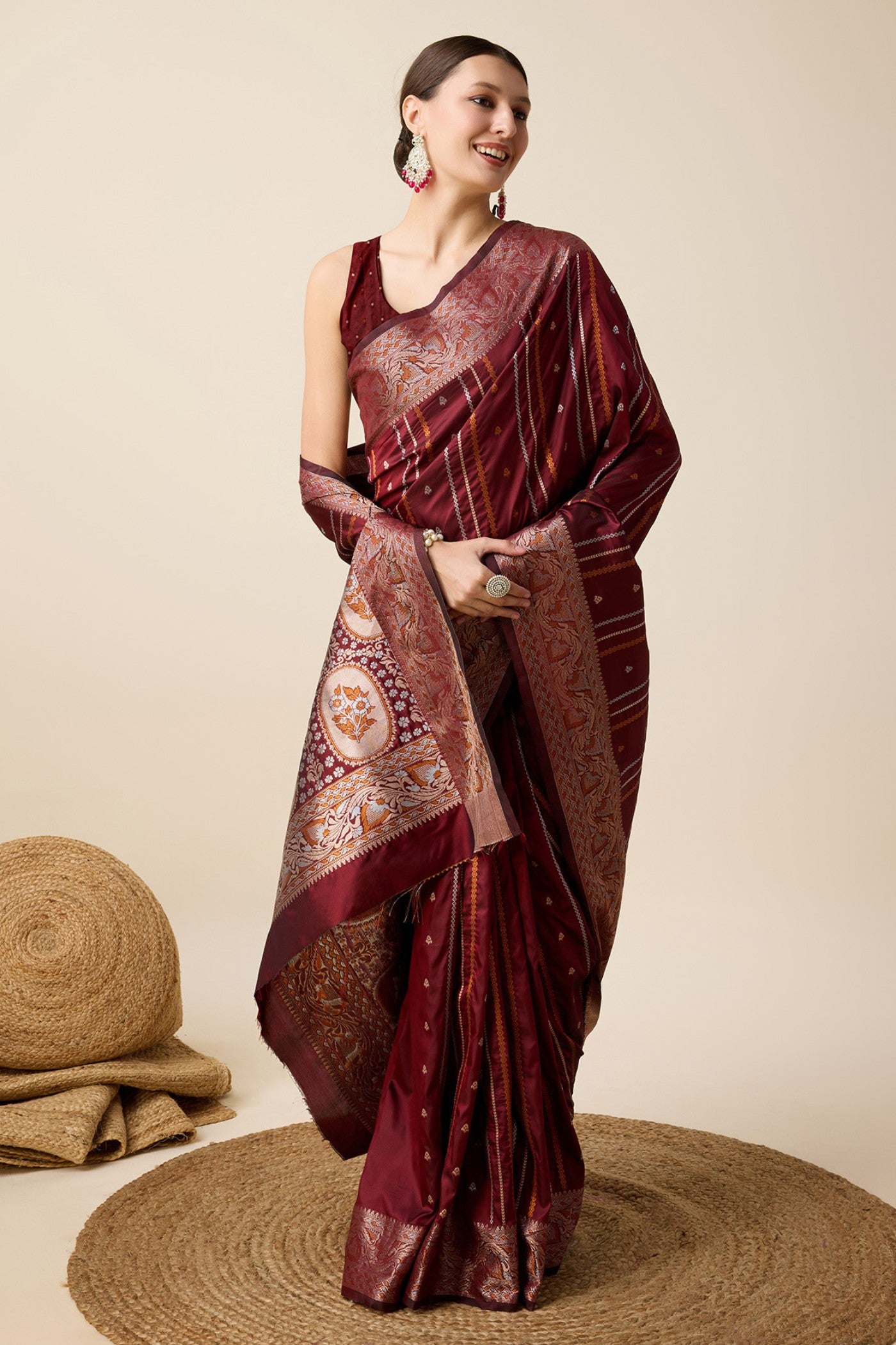 Buy MySilkLove Rosewood Maroon Zari Woven Banarasi Saree Online