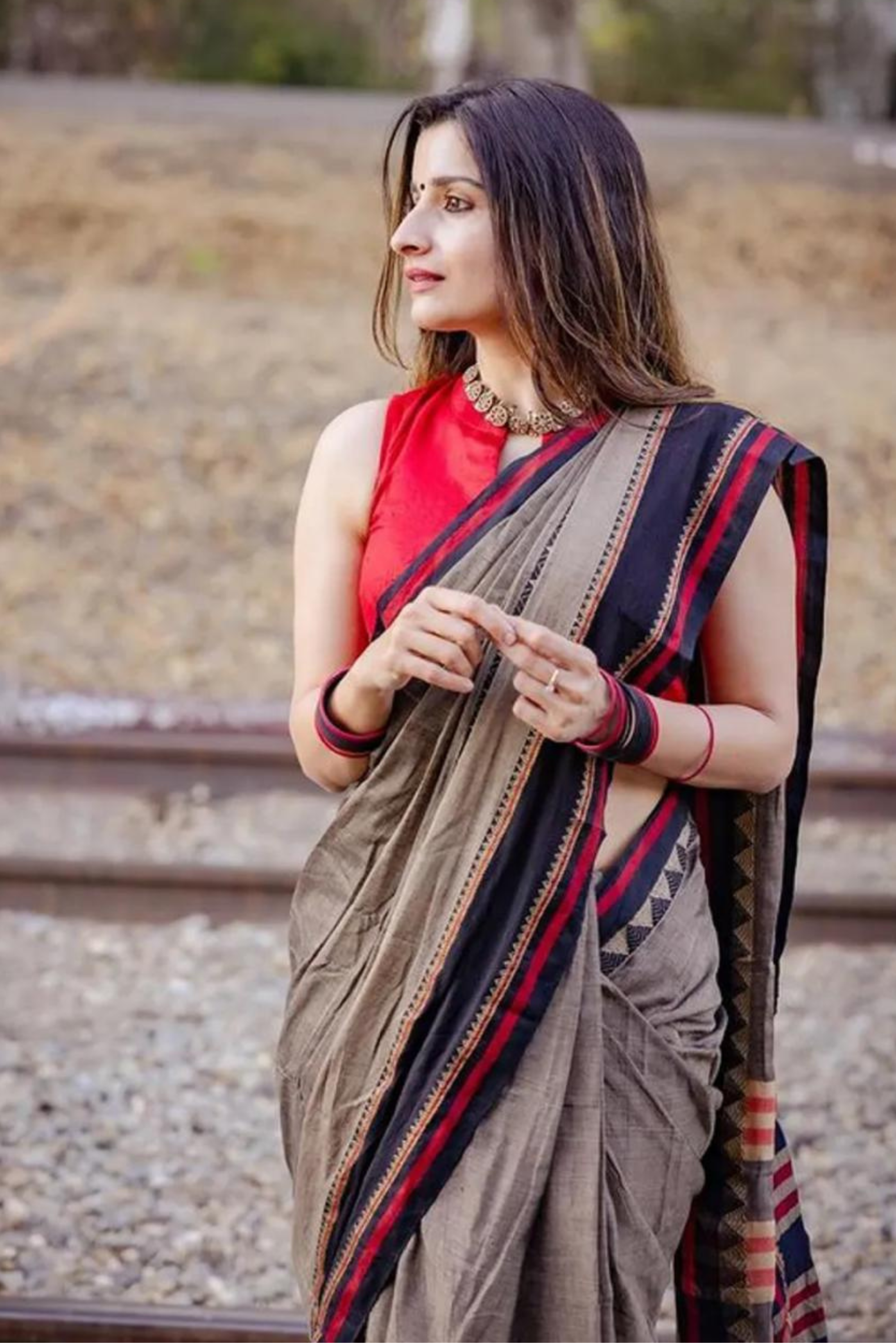 Buy MySilkLove Coco Brown and Grey Shantipuri Bengal Cotton Saree Online