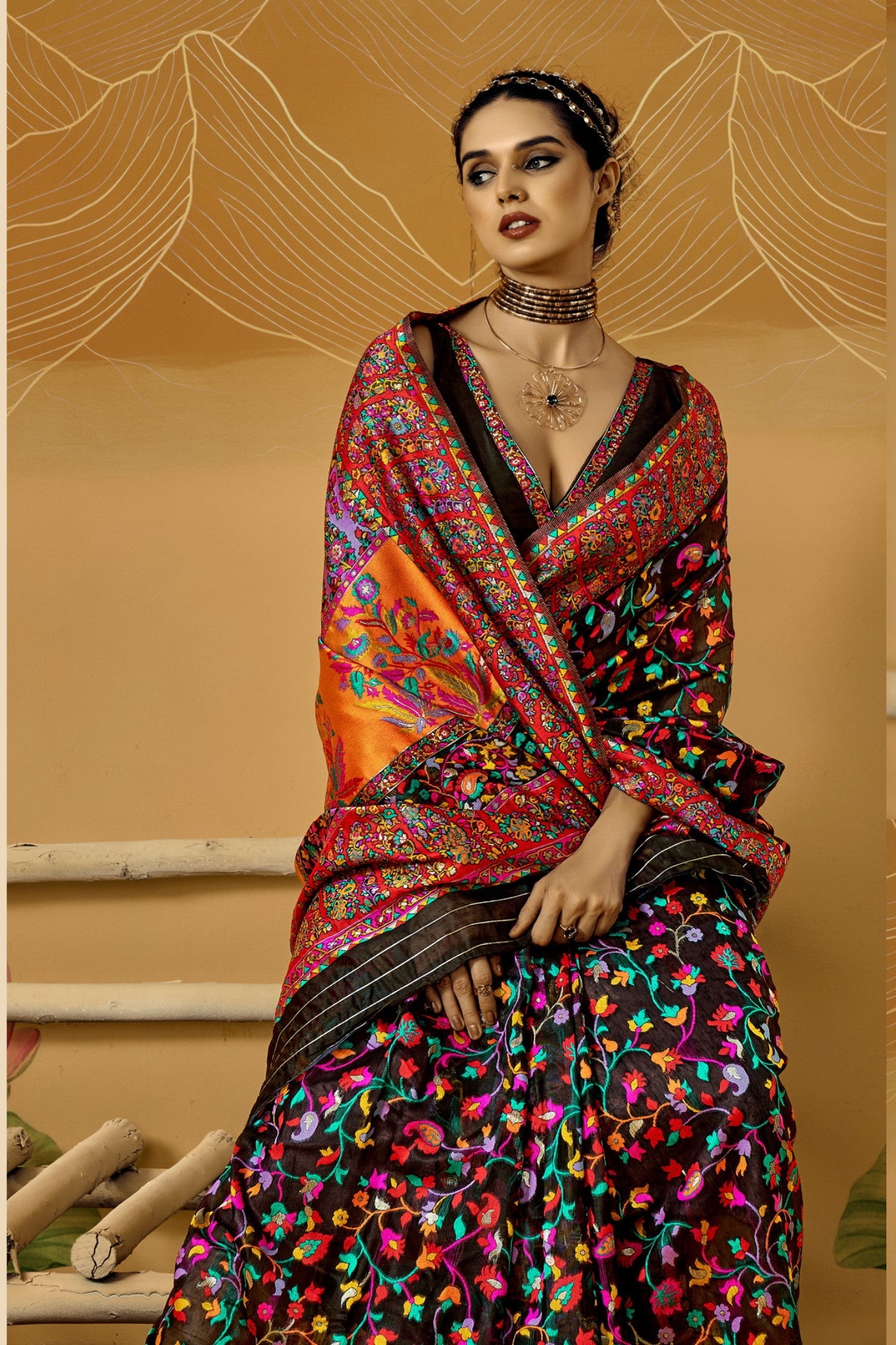 MySilkLove Blackcurrant Kashmiri Handloom Jamewar Saree