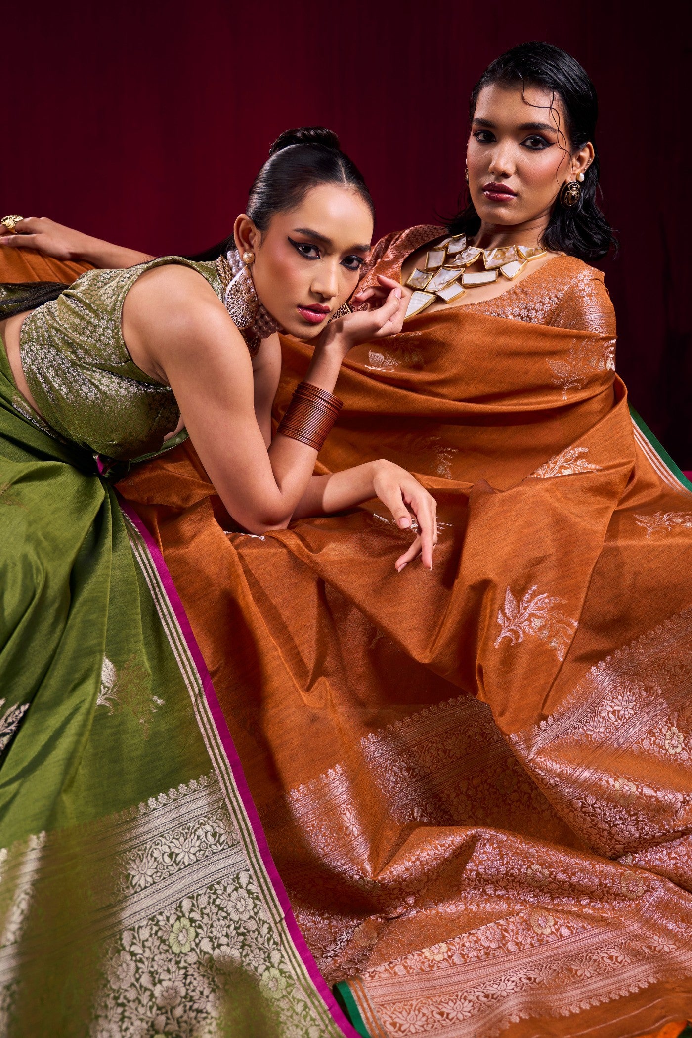 Buy MySilkLove Avocado Green Handloom Satin Soft Silk Saree Online