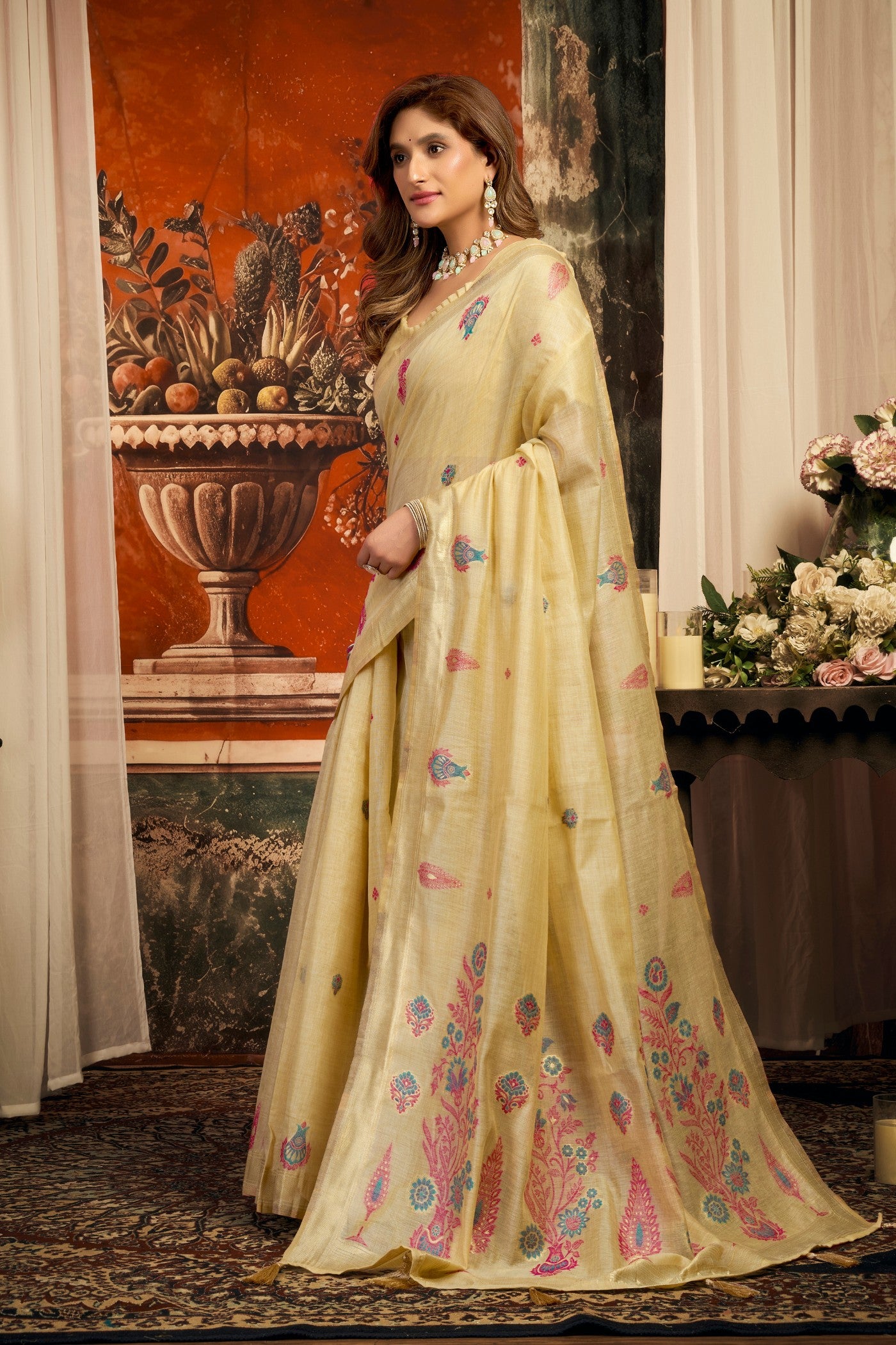 Buy MySilkLove Fluffy Butter Cream Handloom Cotton Saree Online