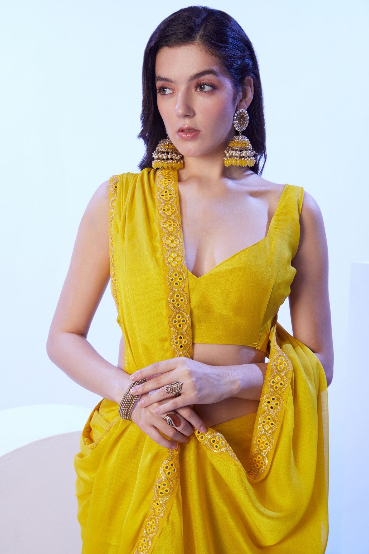 Buy MySilkLove Canary Yellow Designer Partywear Saree Online
