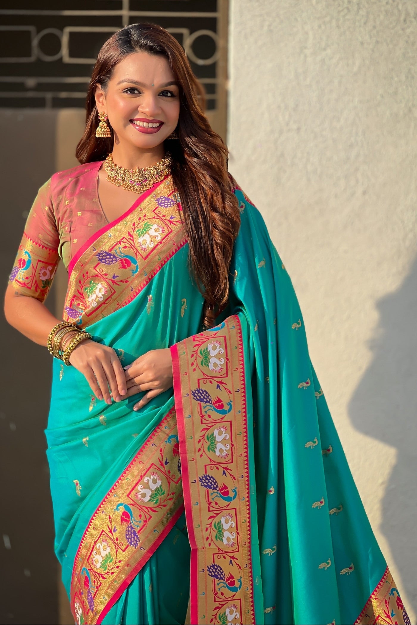 Buy MySilkLove Ocean Blue Zari Woven Paithani Saree Online