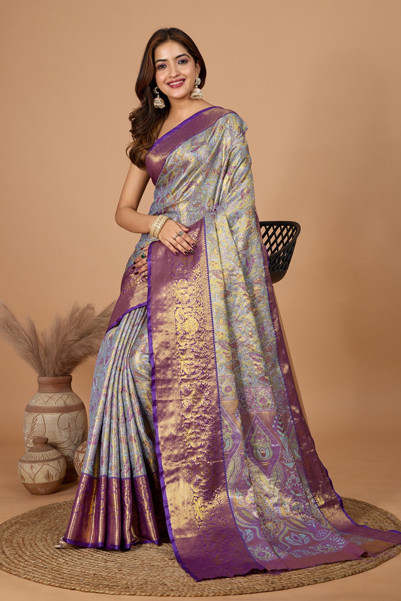Buy MySilkLove Periwinkle Purple Woven Kanjivaram Saree Online