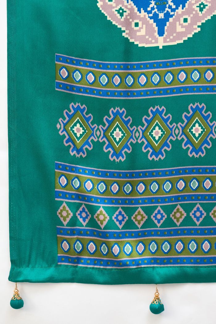 Buy MySilkLove Turquoise Blue Patola Printed Satin Crepe Silk Saree Online