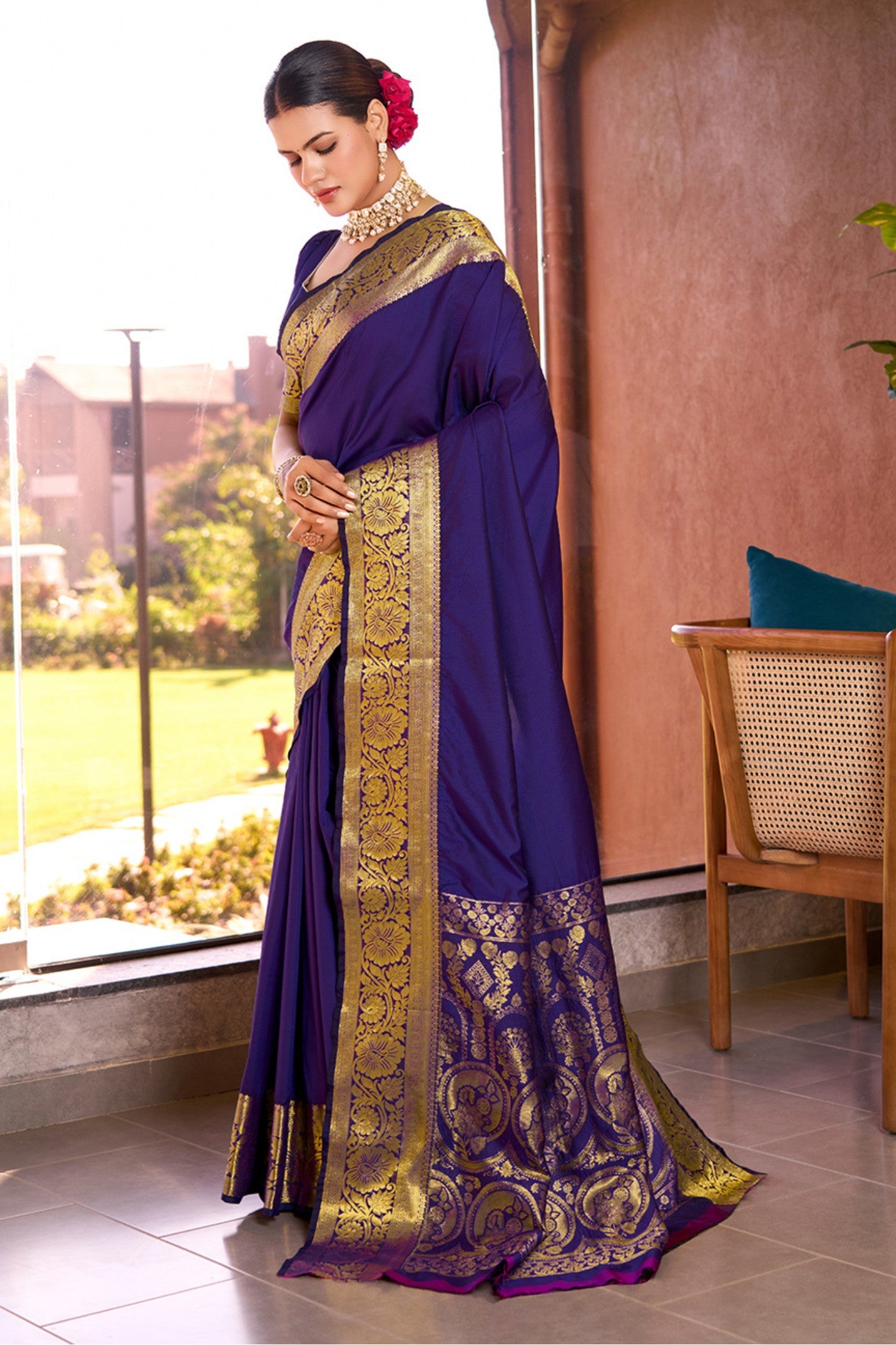 Buy MySilkLove Indigo Blue Woven Banarasi Saree Online