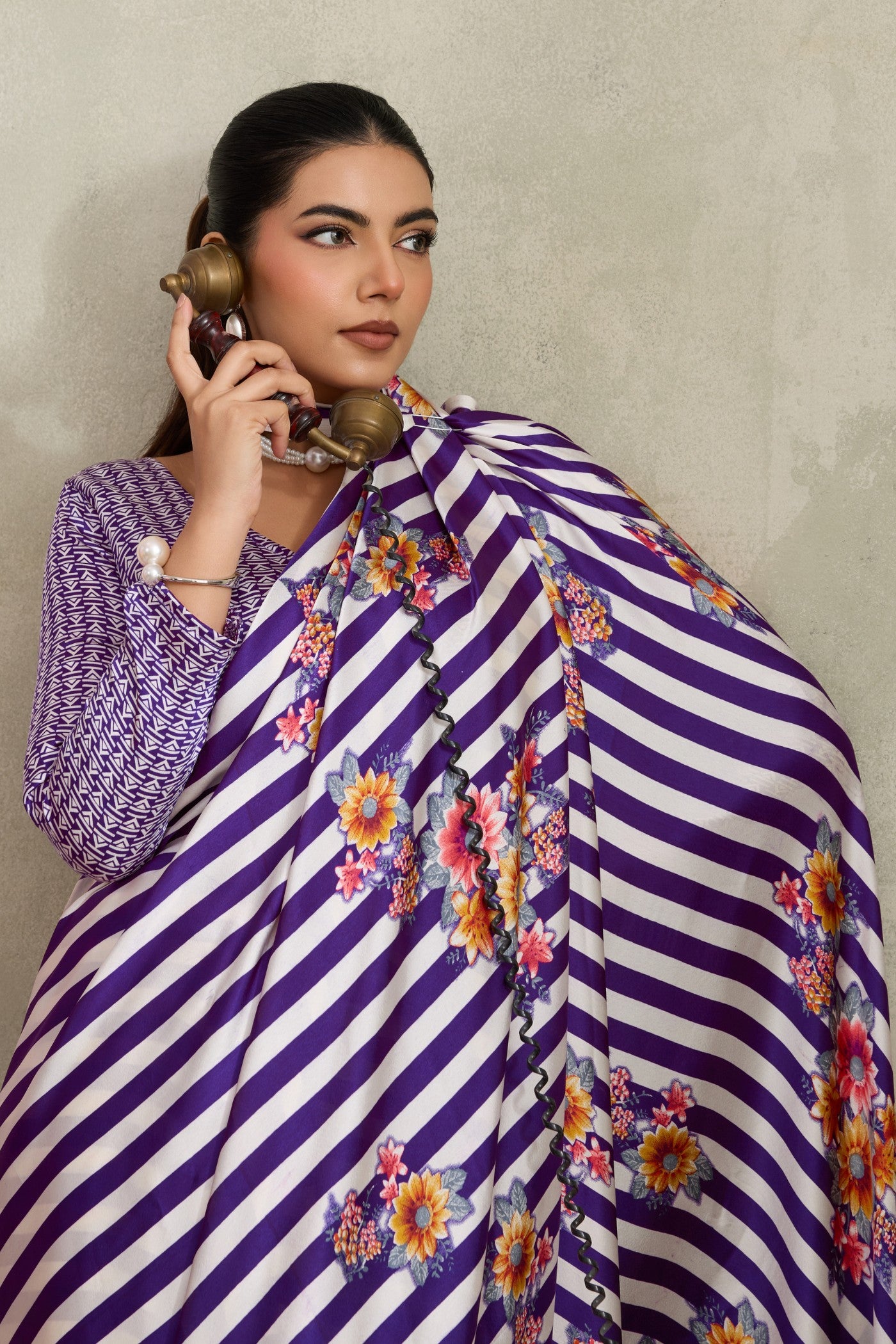 Buy MySilkLove Tacao Purple Ajrakh Printed Satin Crepe Silk Saree Online