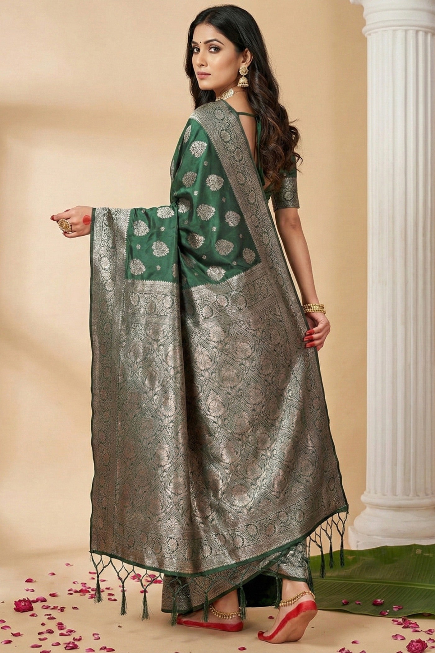Buy MySilkLove Jungle Green Banarasi Woven Silk Saree Online