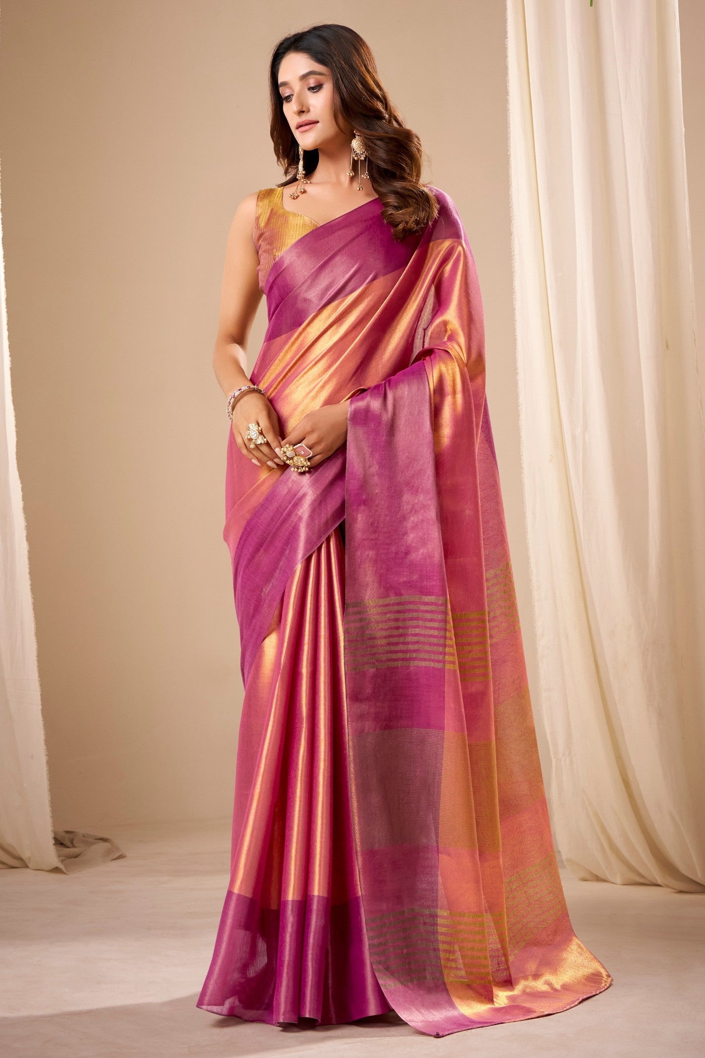 Buy MySilkLove Pastel Peach and Pink Handloom Tissue Saree Online