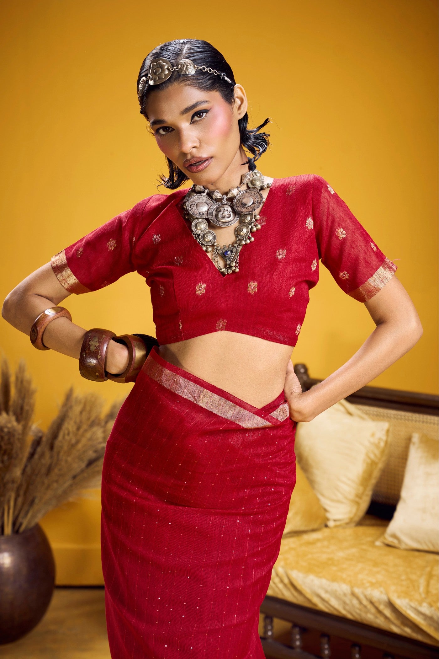 Buy MySilkLove Imperial Red Munga Handloom Cotton Saree Online