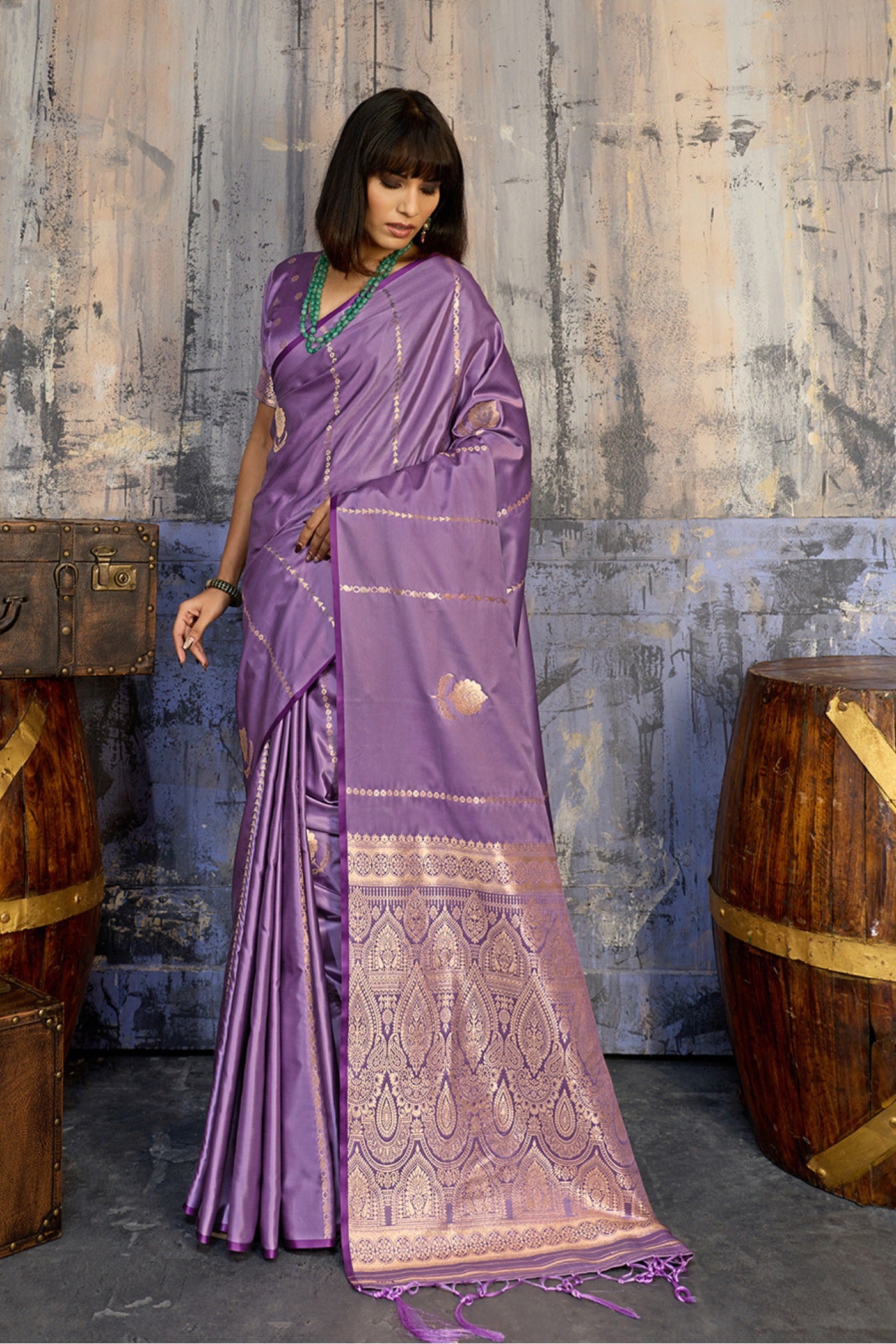 Buy MySilkLove Wisdom Purple Handloom Satin Silk Saree Online