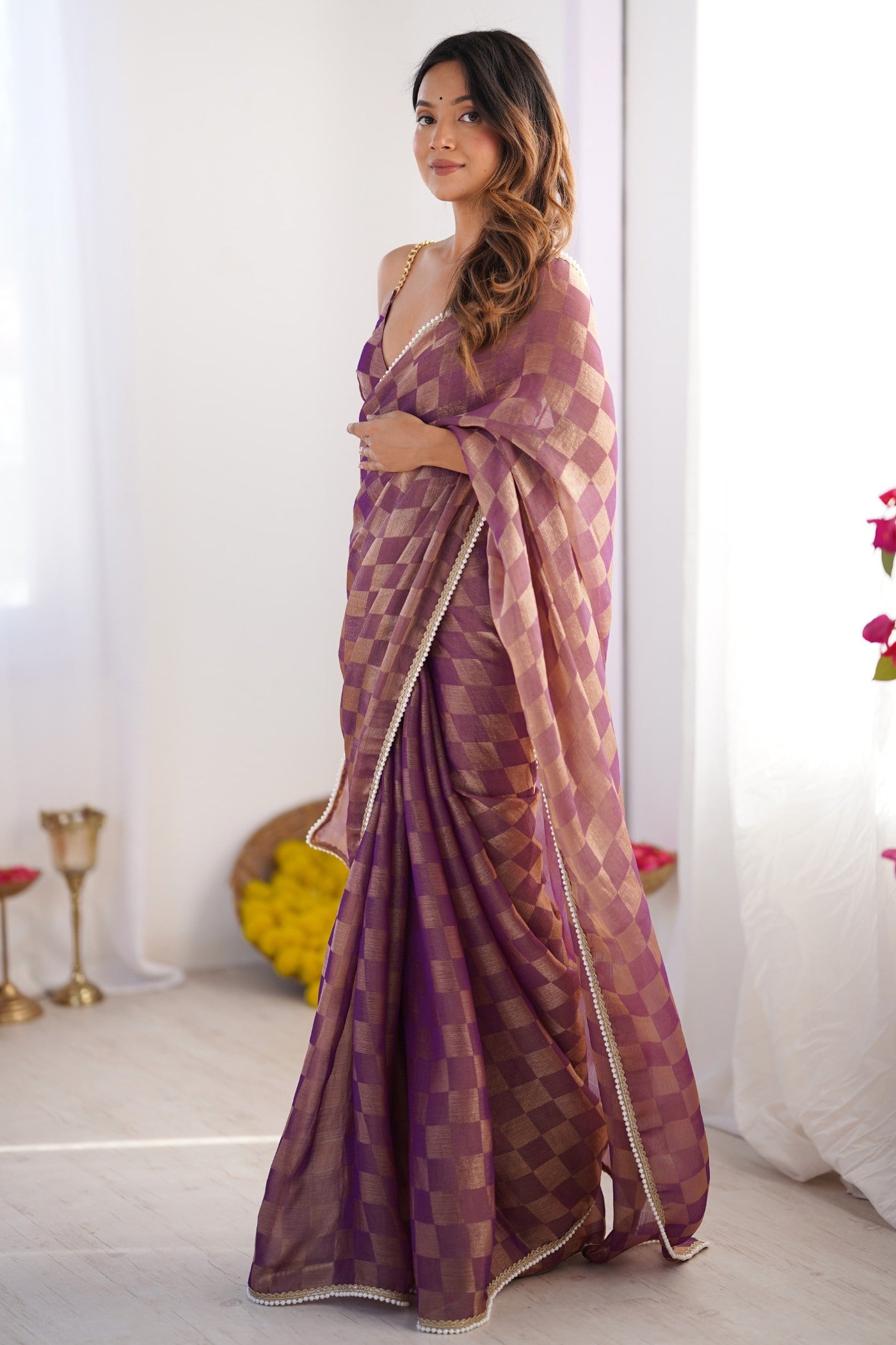 Buy MySilkLove Han purple Chiffon Partywear Saree Online