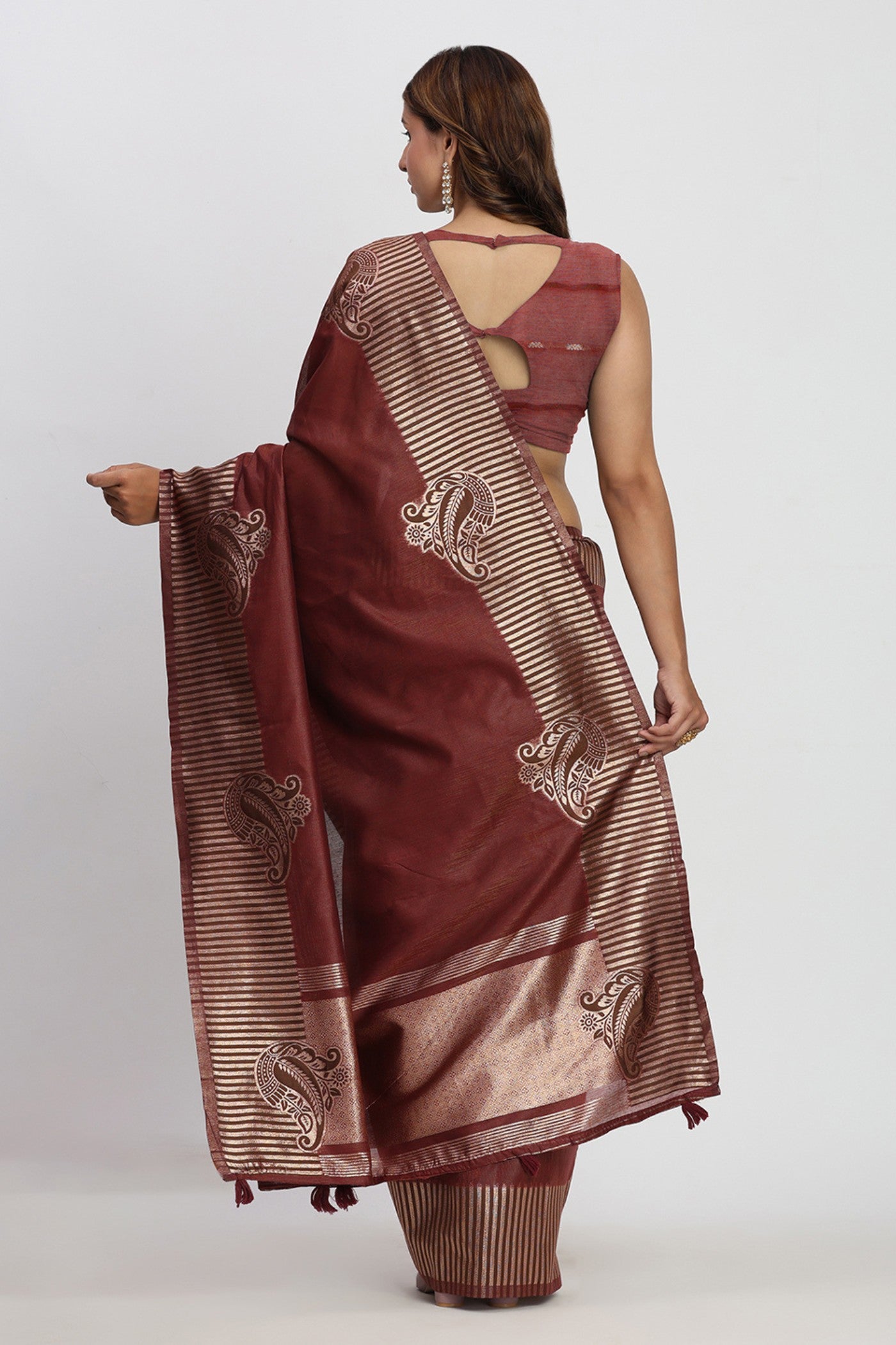 Buy MySilkLove Chinese Maroon Woven Linen Cotton Saree Online
