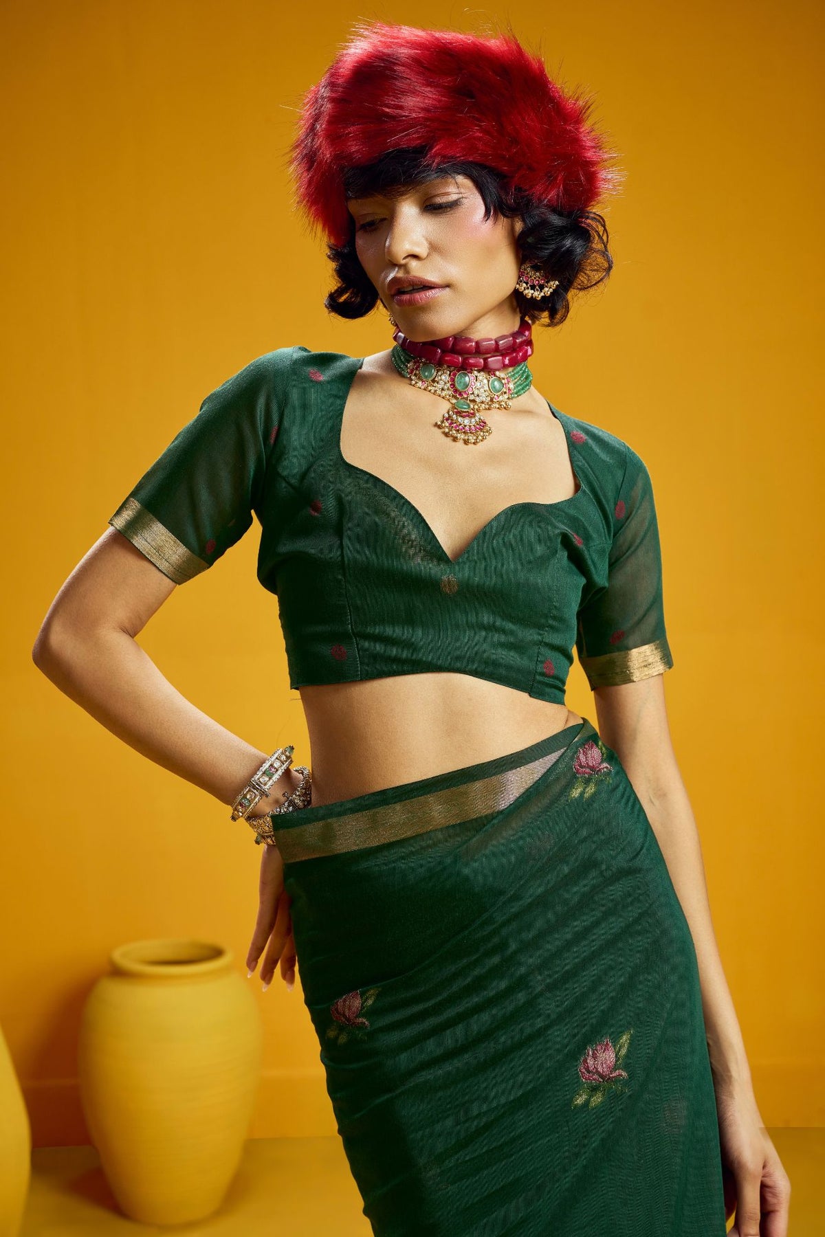 Buy MySilkLove Sage Green Handloom Muga Cotton Saree Online