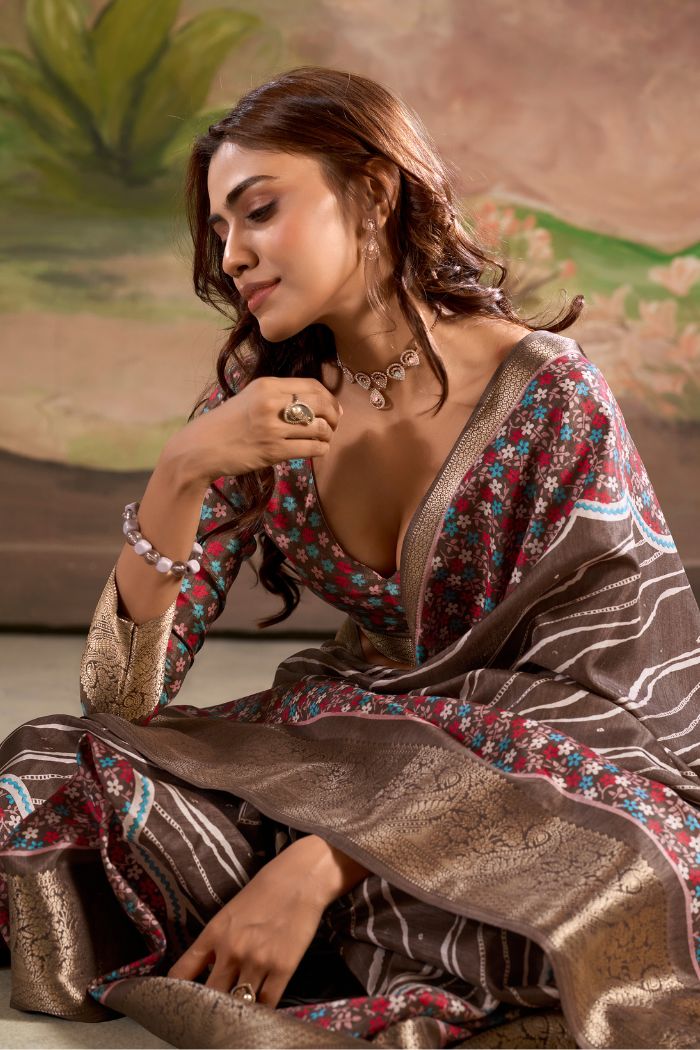 Buy MySilkLove Cumin Brown Woven Dola Silk Saree Online