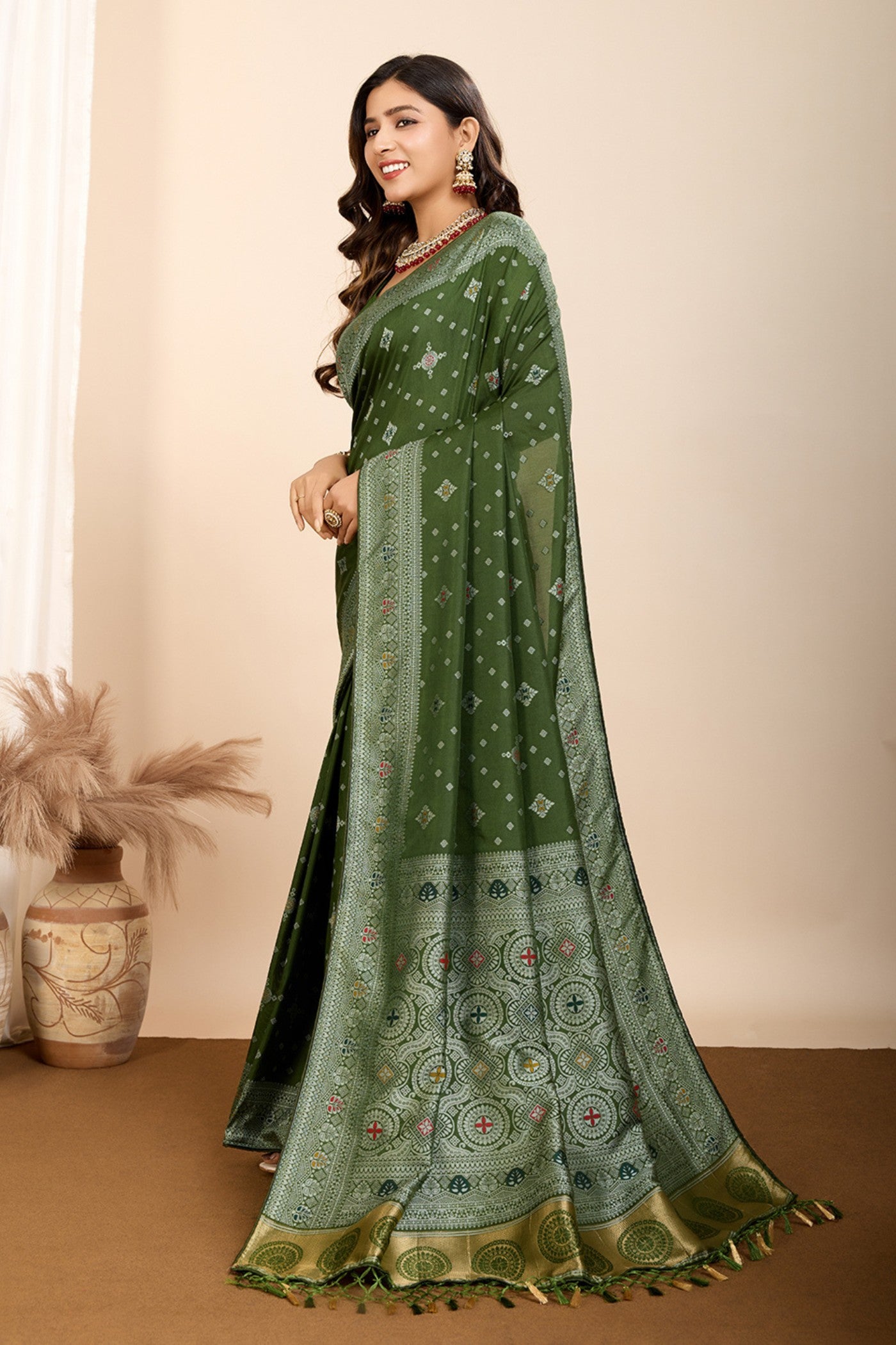 Buy MySilkLove Fern Green Woven Banarasi Saree Online