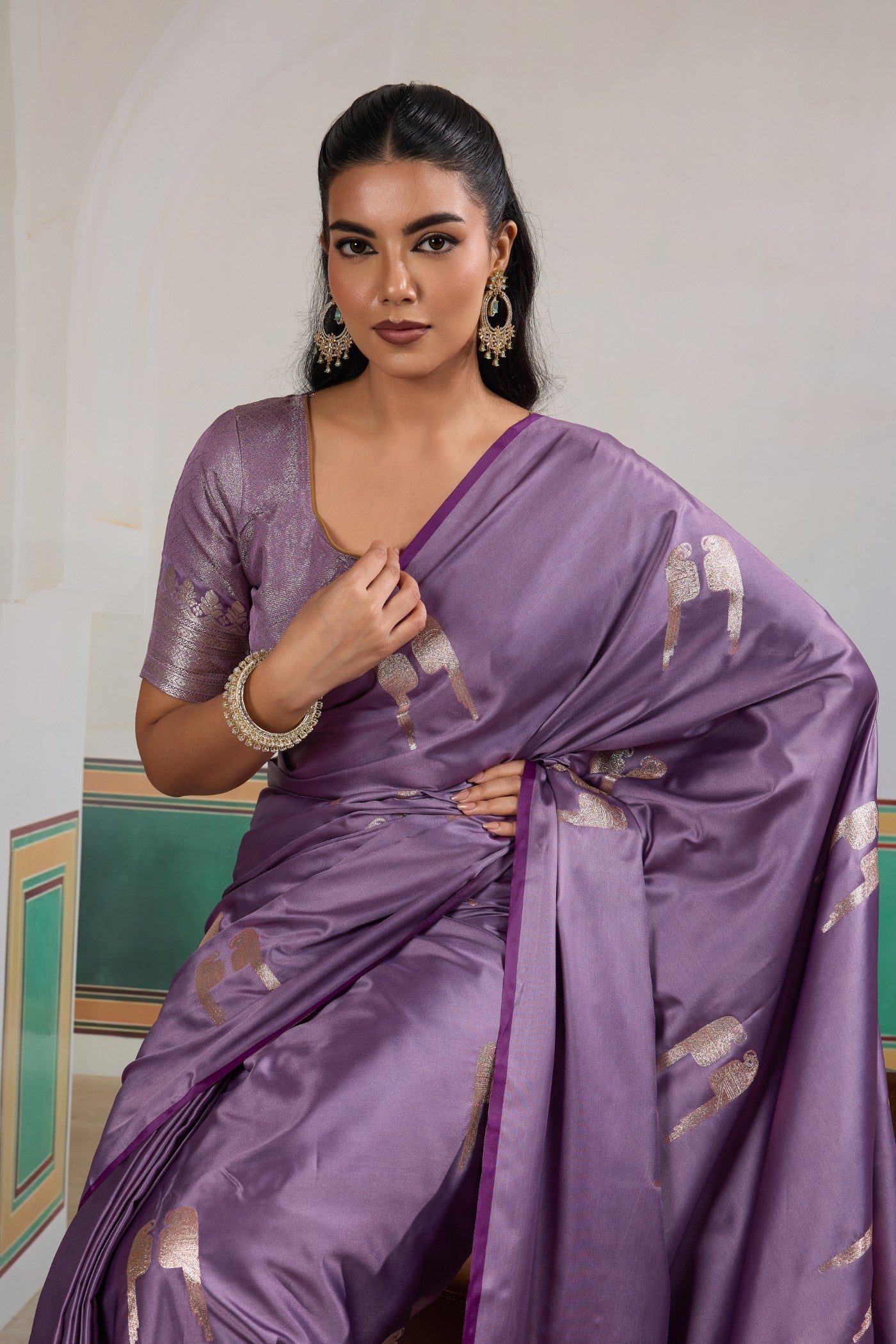 Buy MySilkLove Violet Purple Handloom Satin Soft Silk Saree Online