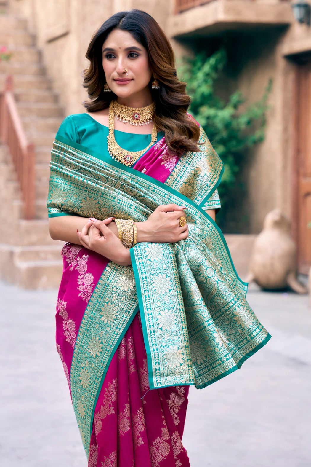 MySilkLove Ruby Pink Woven Banarasi Soft Silk Saree