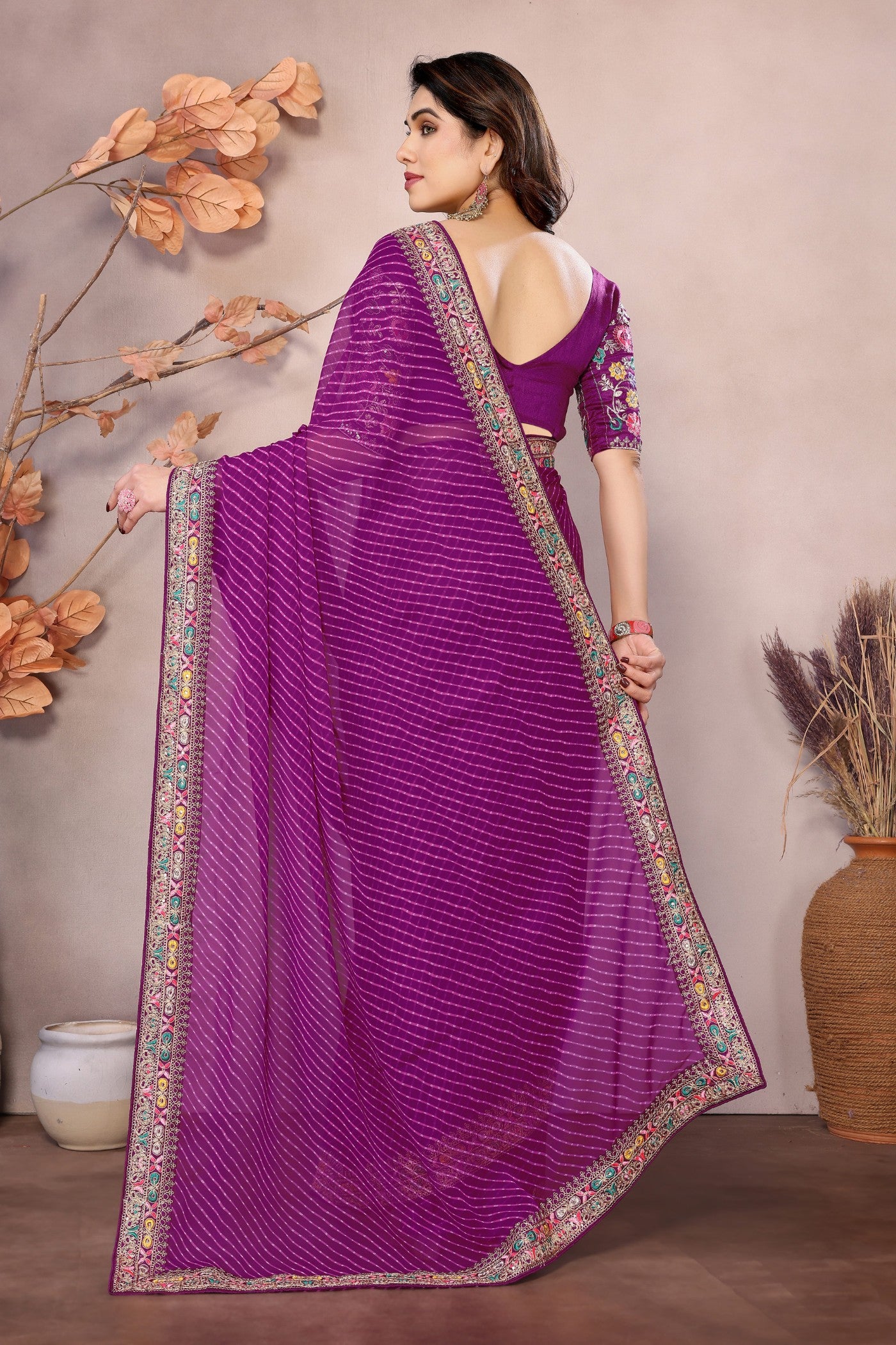 Buy MySilkLove Berry Purple Georgette Designer Partywear Saree Online