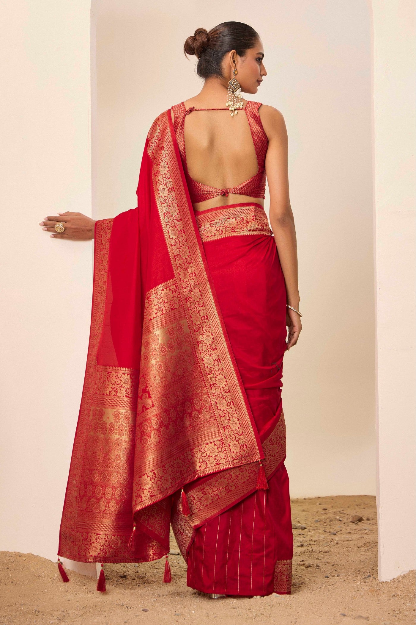 Buy MySilkLove Crismon Red Woven Dola Silk Saree Online