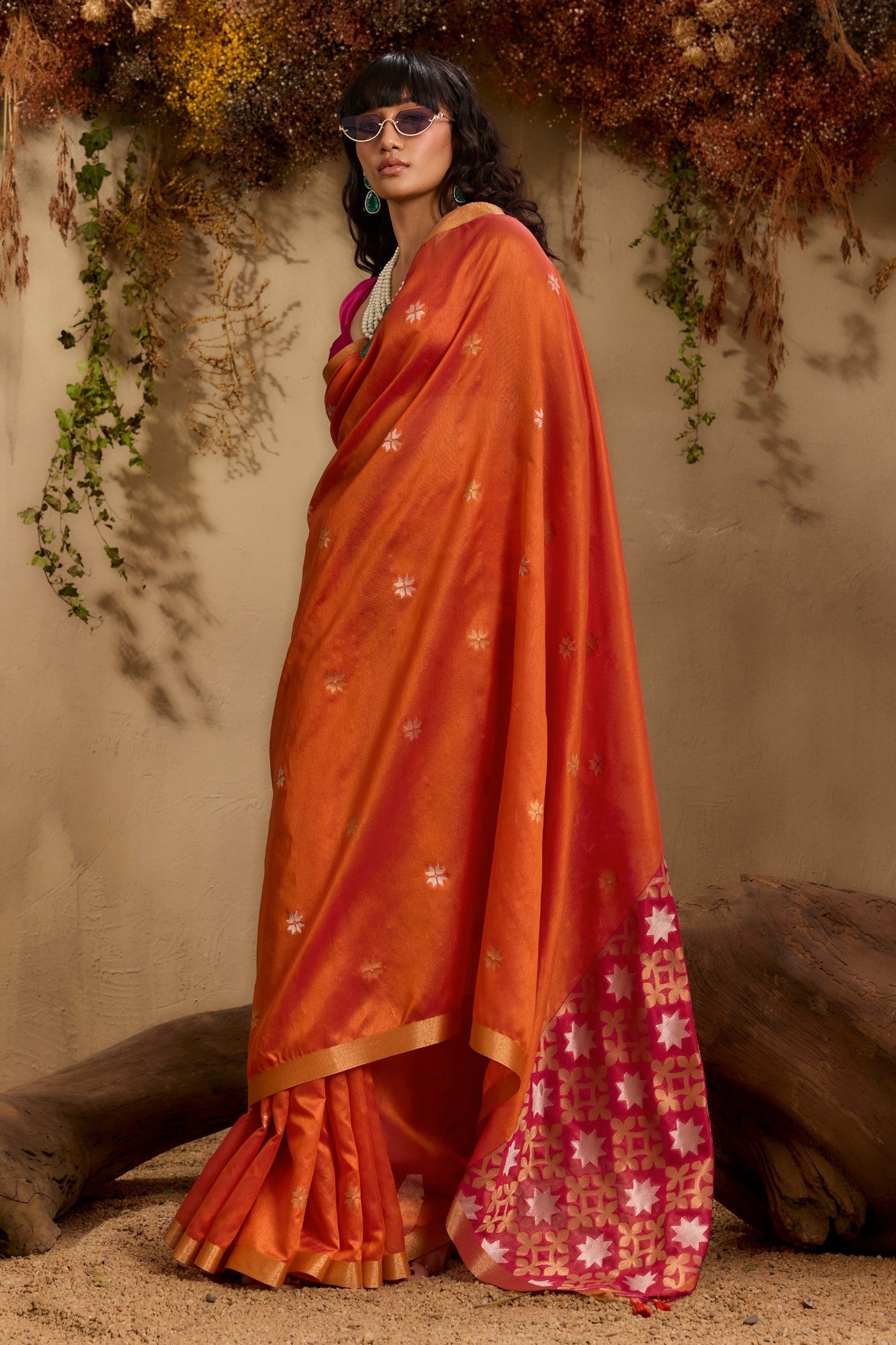 Buy MySilkLove Bronze Orange Tussar Handloom Silk Saree Online